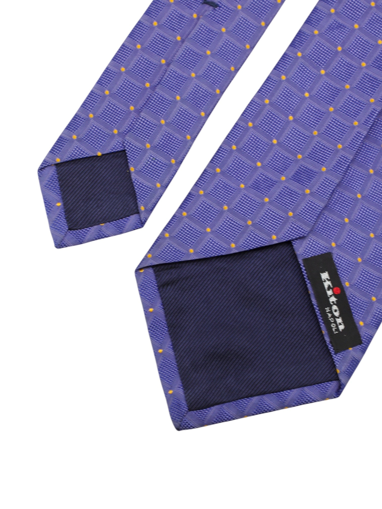 Kiton 5-Fold Purple & Yellow Silk Square Pattern Tie