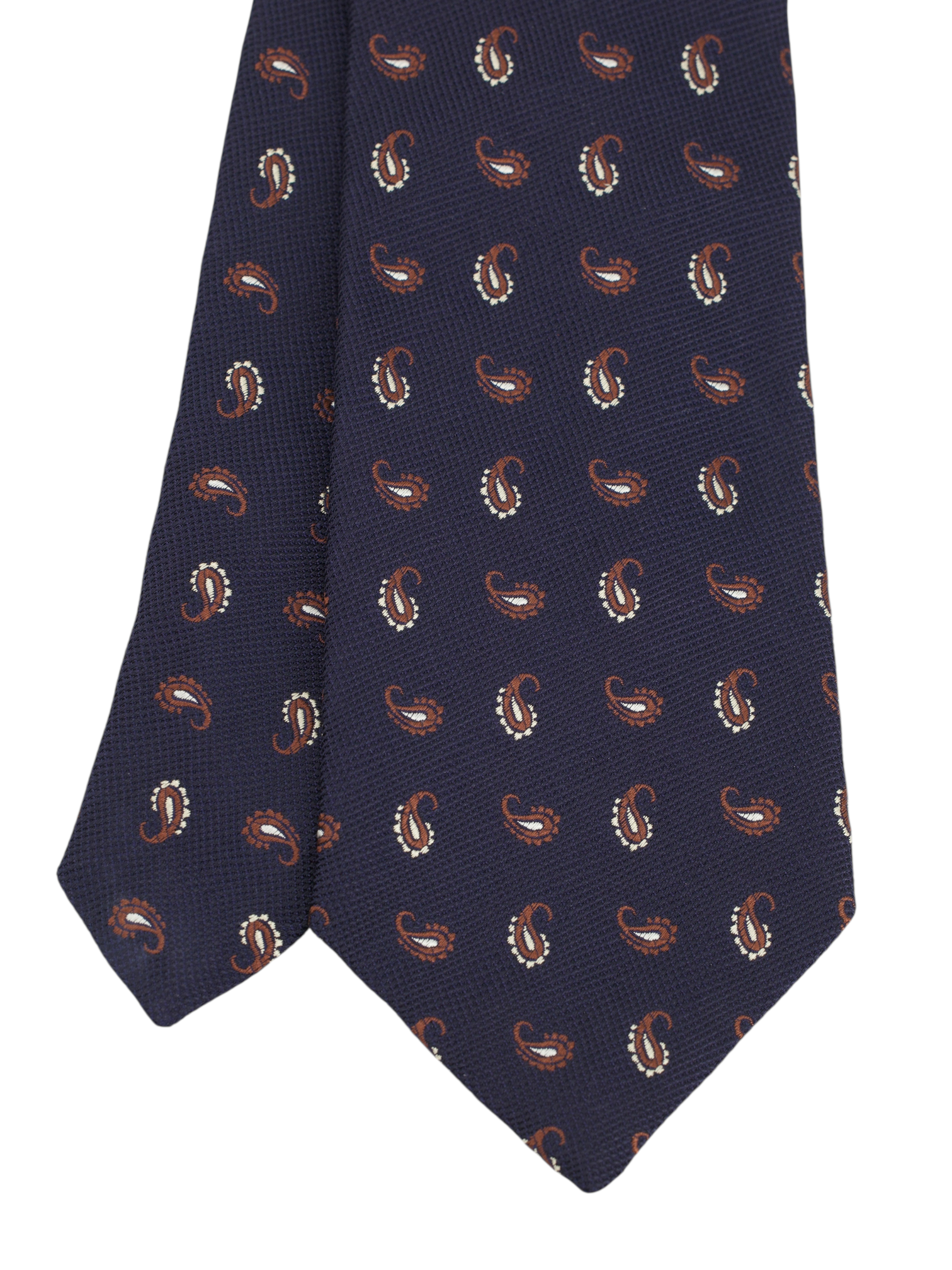 Cesare Attolini Navy & Brown Silk Paisley Tie