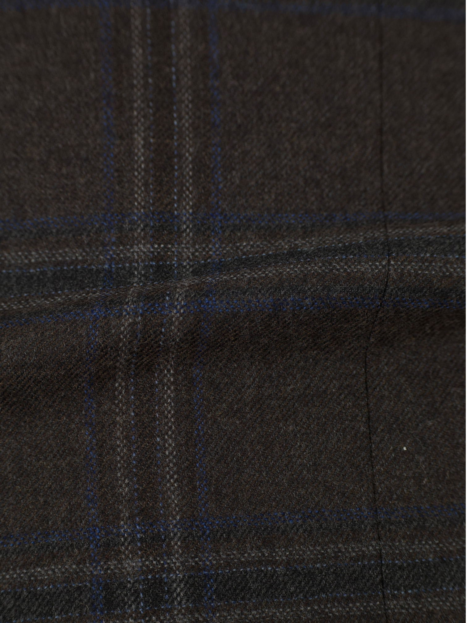 Brioni Brown & Chambray Blue Brushed Wool Windowpane Senato Jacket