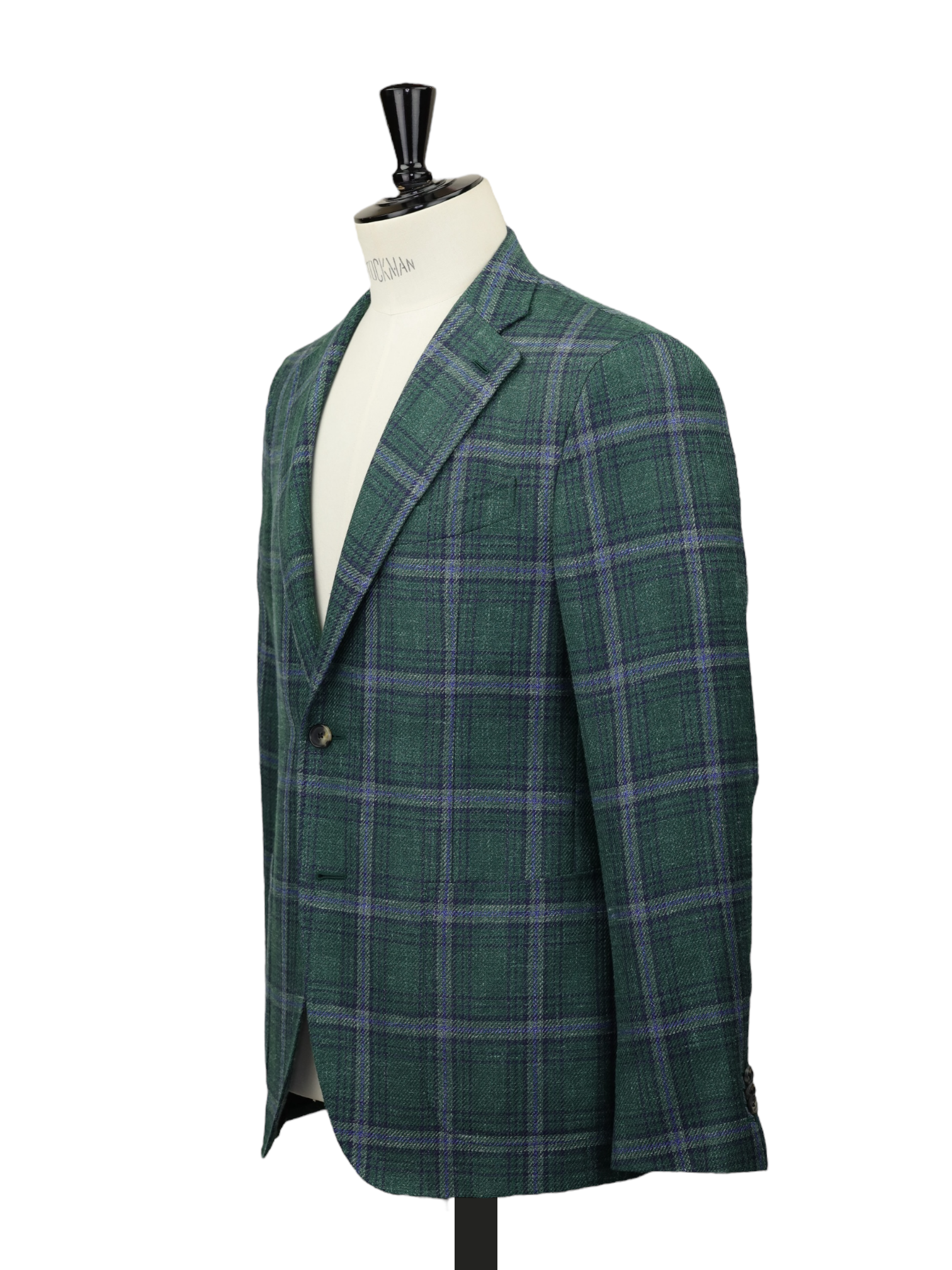 Caruso Bottle Green & Blue Wool, Silk & Linen Windowpane Boheme Jacket