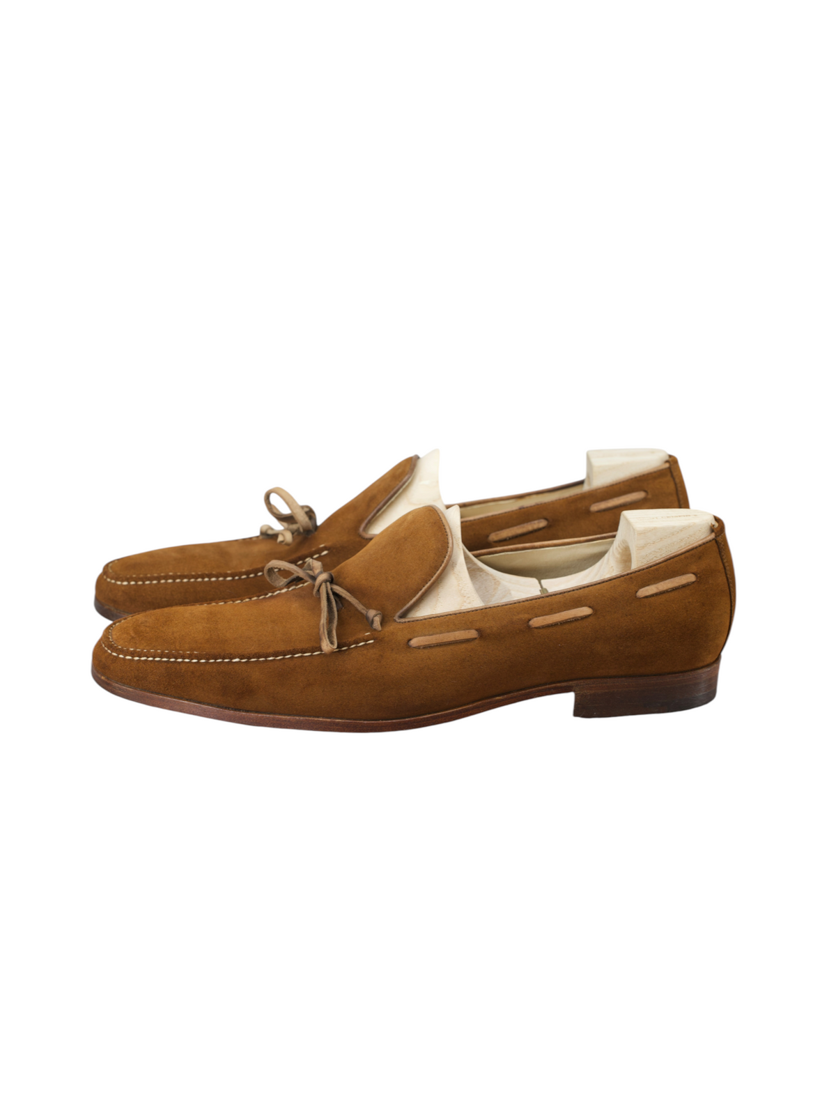 Saint Crispin's Tobacco Brown Suede Laced Up Boatshoe-Style Loafer