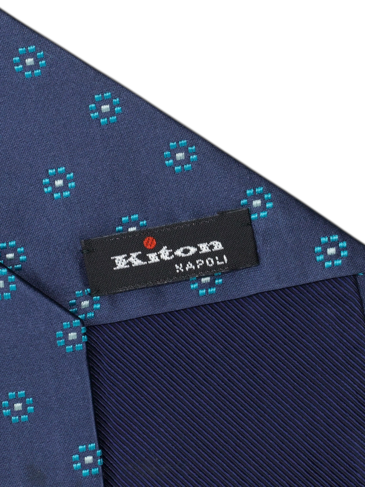 Kiton 5-Fold Dark Blue & Turquoise Silk Floral Pattern Tie
