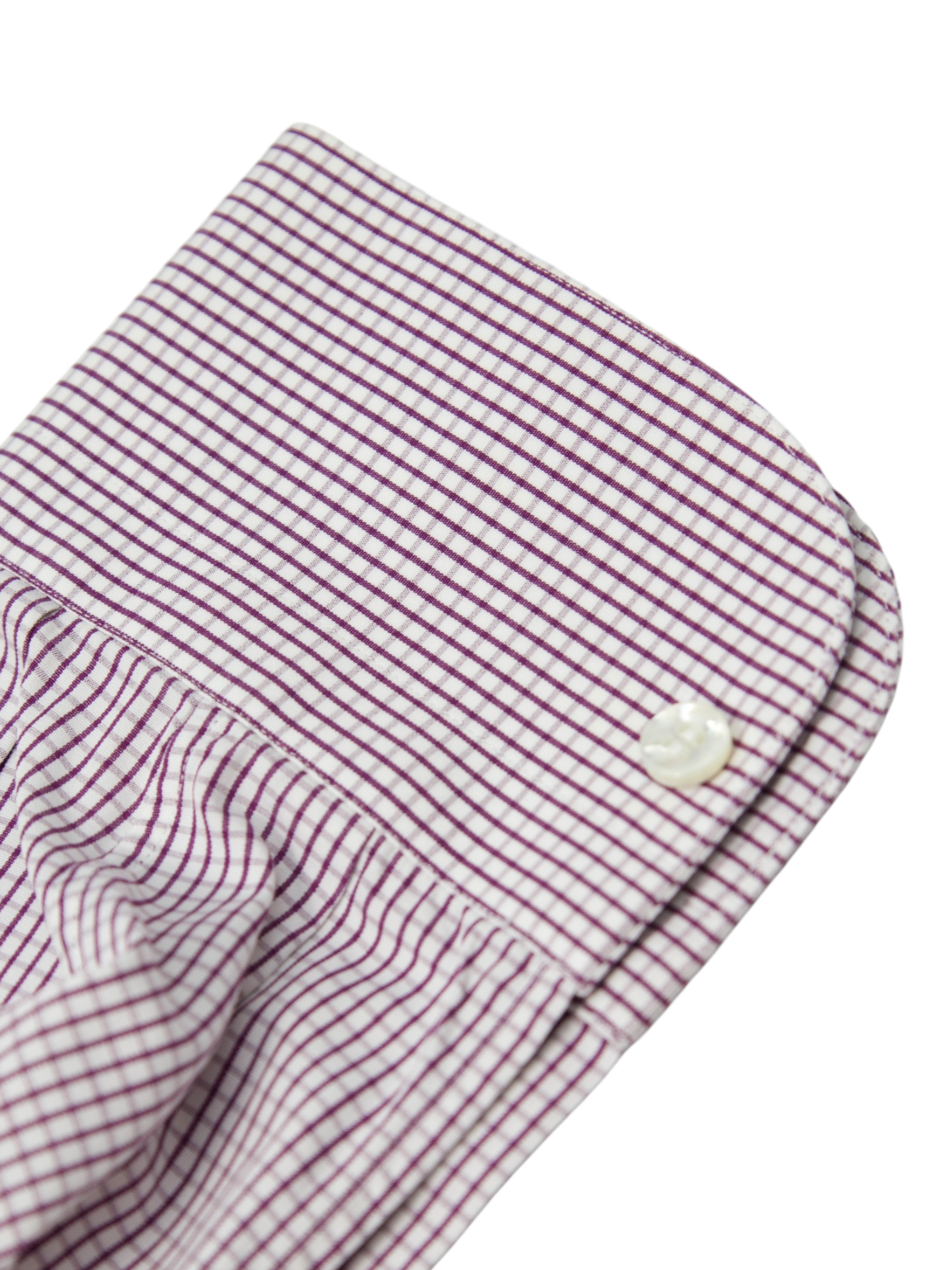 Brioni White & Aubergine Cotton Gingham Check Shirt