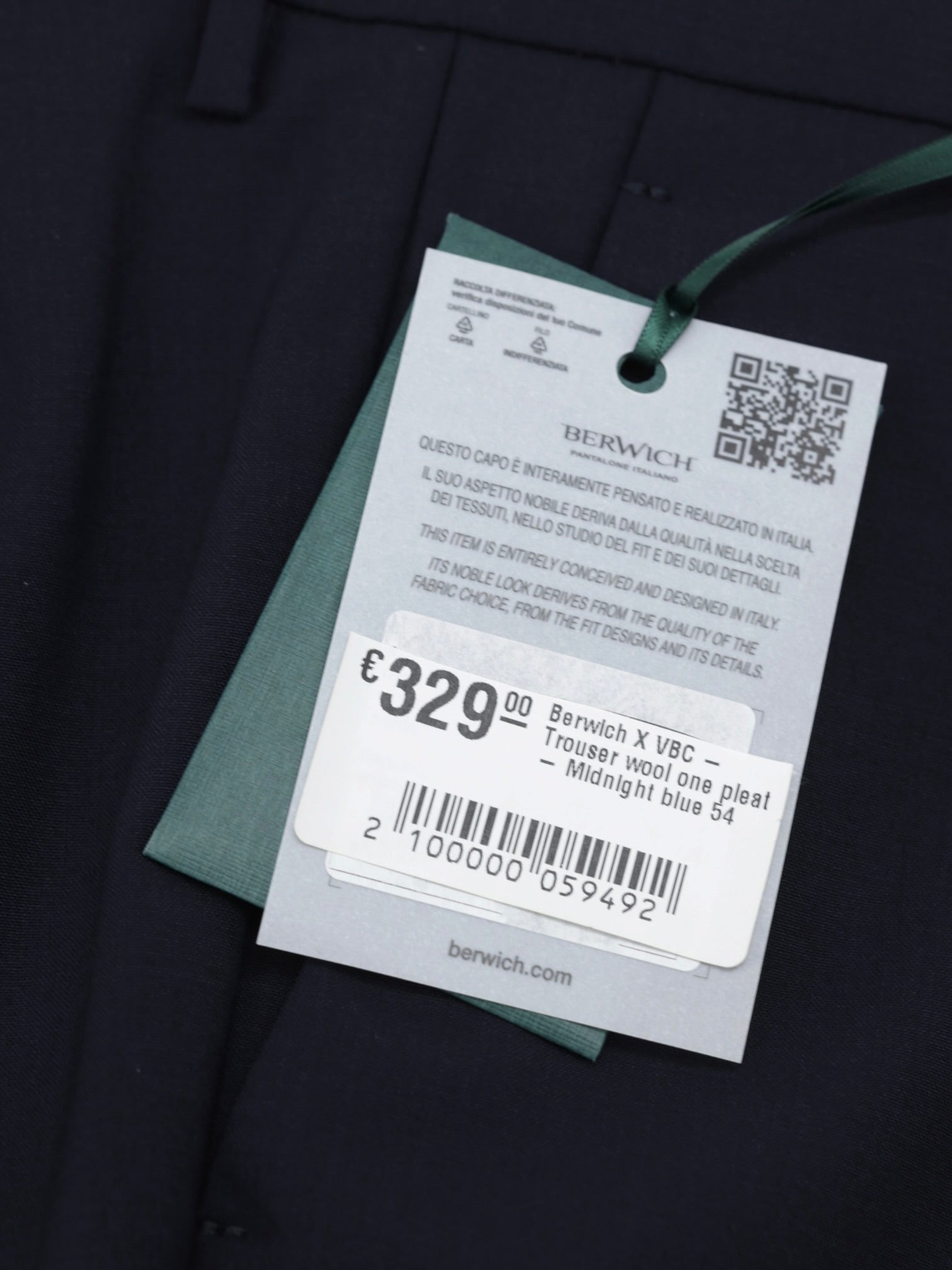 Berwich x VBC Midnight Blue Cool-Wool Single Pleated Trousers
