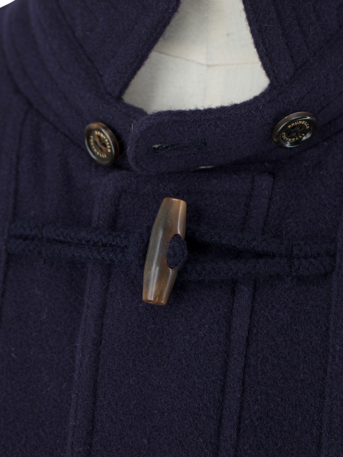 Brunello Cucinelli Navy Wool, Angora & Silk Duffle Coat