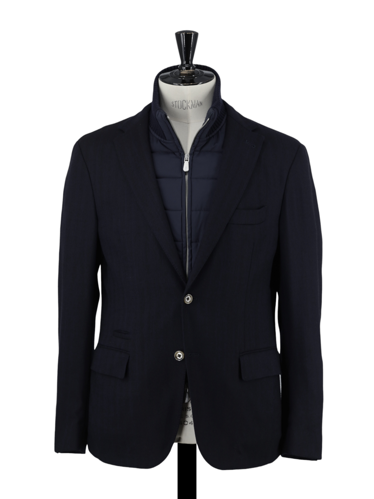 Eleventy Navy Wool-Stretch Removable-Front Herringbone Vespa Jacket