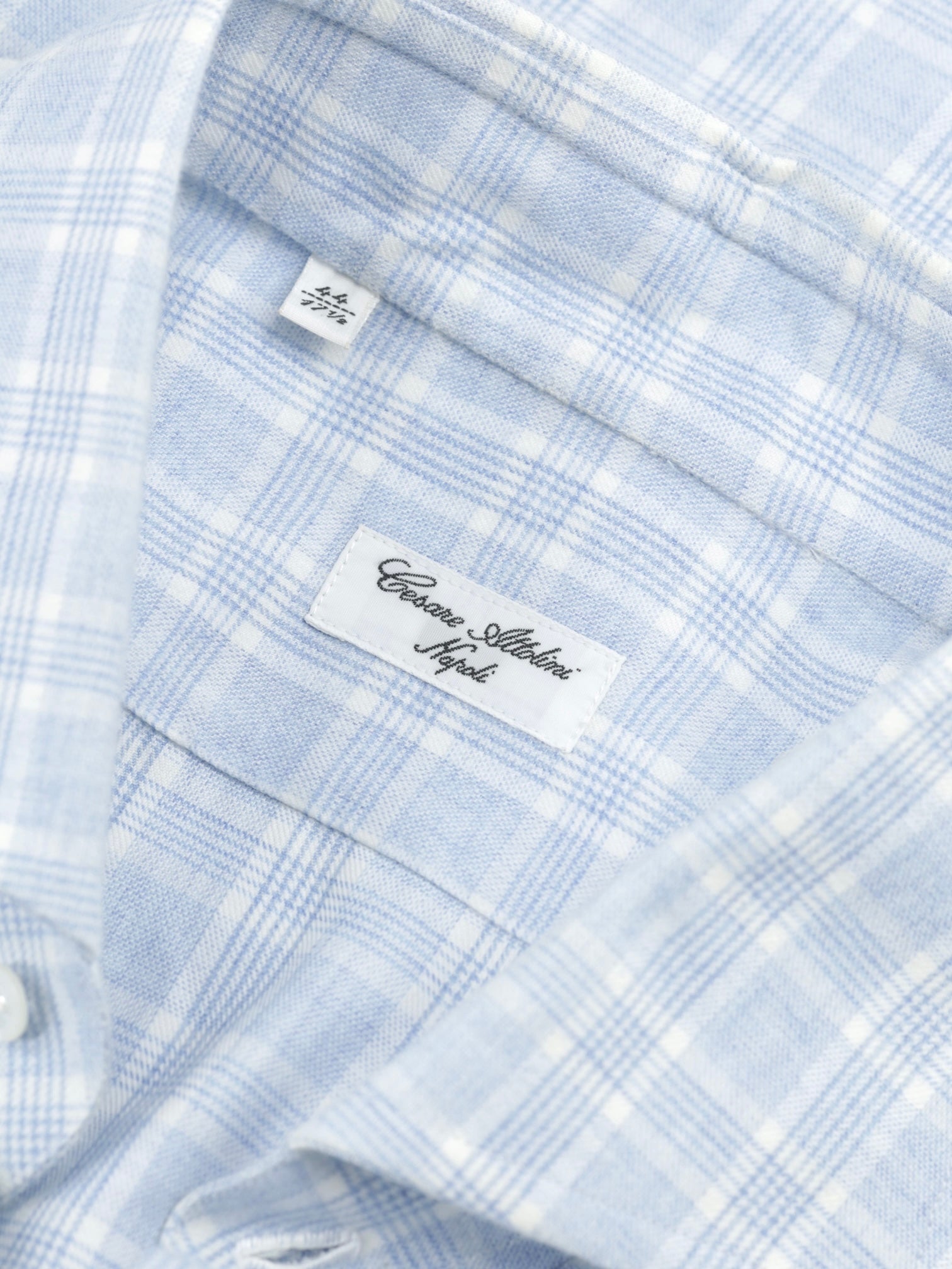 Cesare Attolini Light Blue Cotton & Cashmere Flannel Plaid Shirt