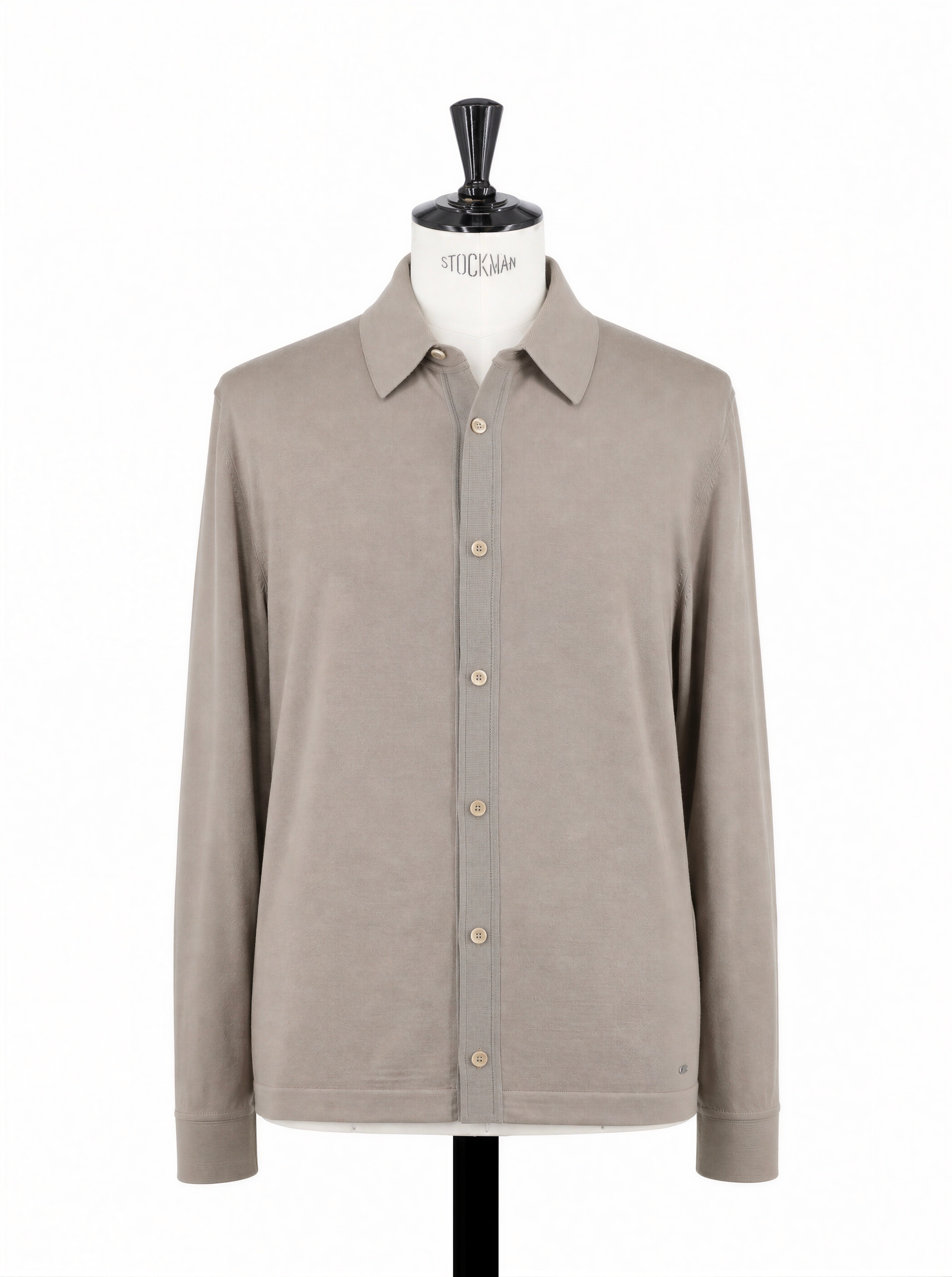 Brioni Light Brown Fine-Wool Jersey Knitted Full-Button Polo Shirt