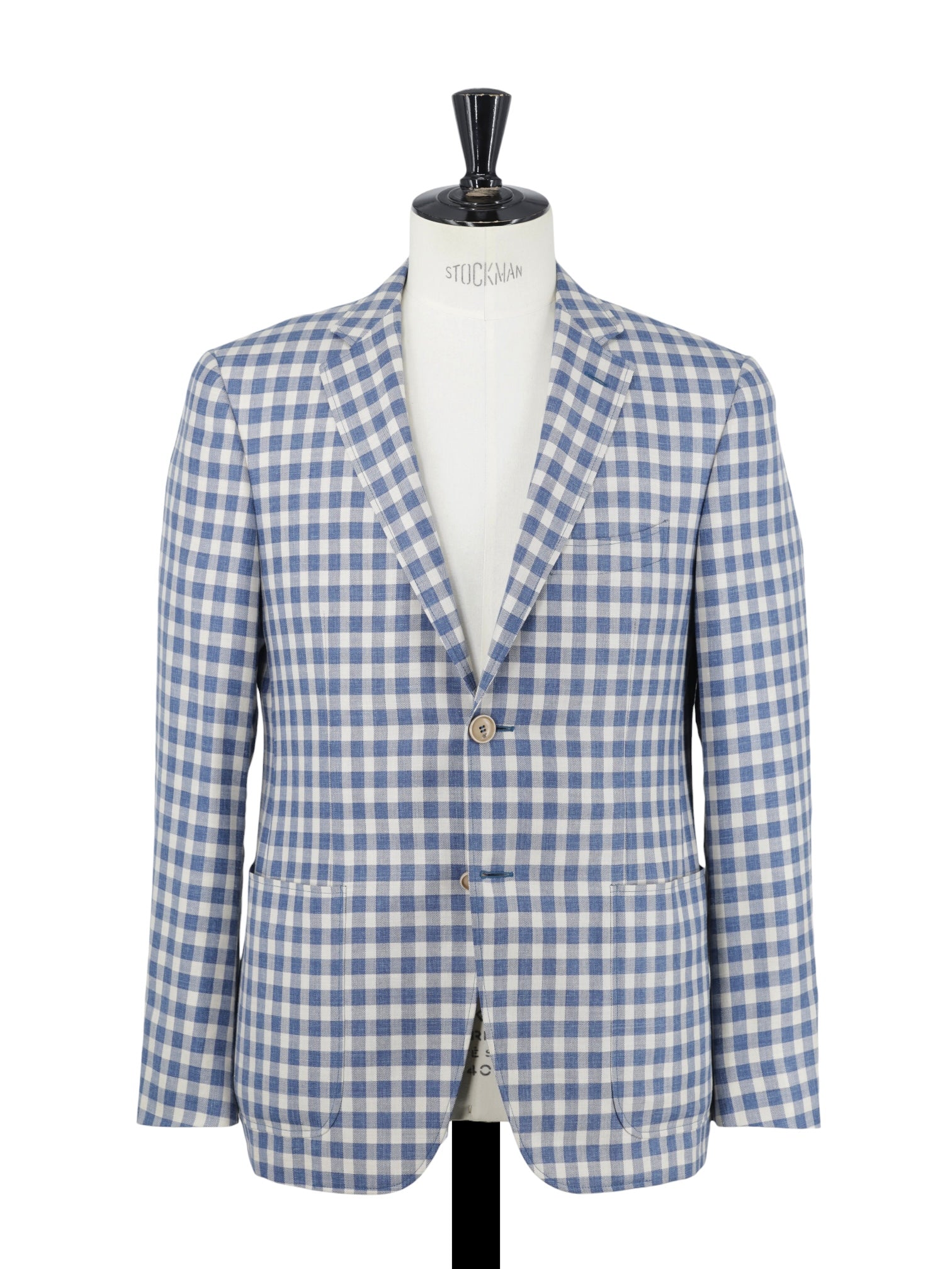 Canali Denim Blue & Ecru Wool & Silk Gingham Check Jacket