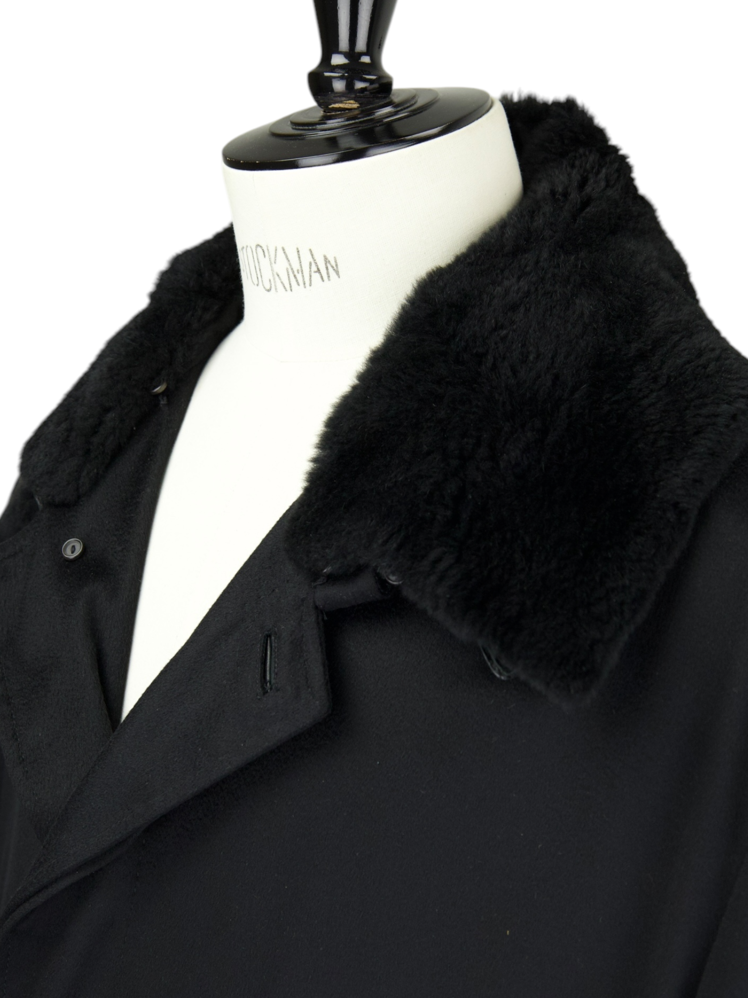 Brioni Black Pure Cashmere Mink-Fur Collar Long Overcoat