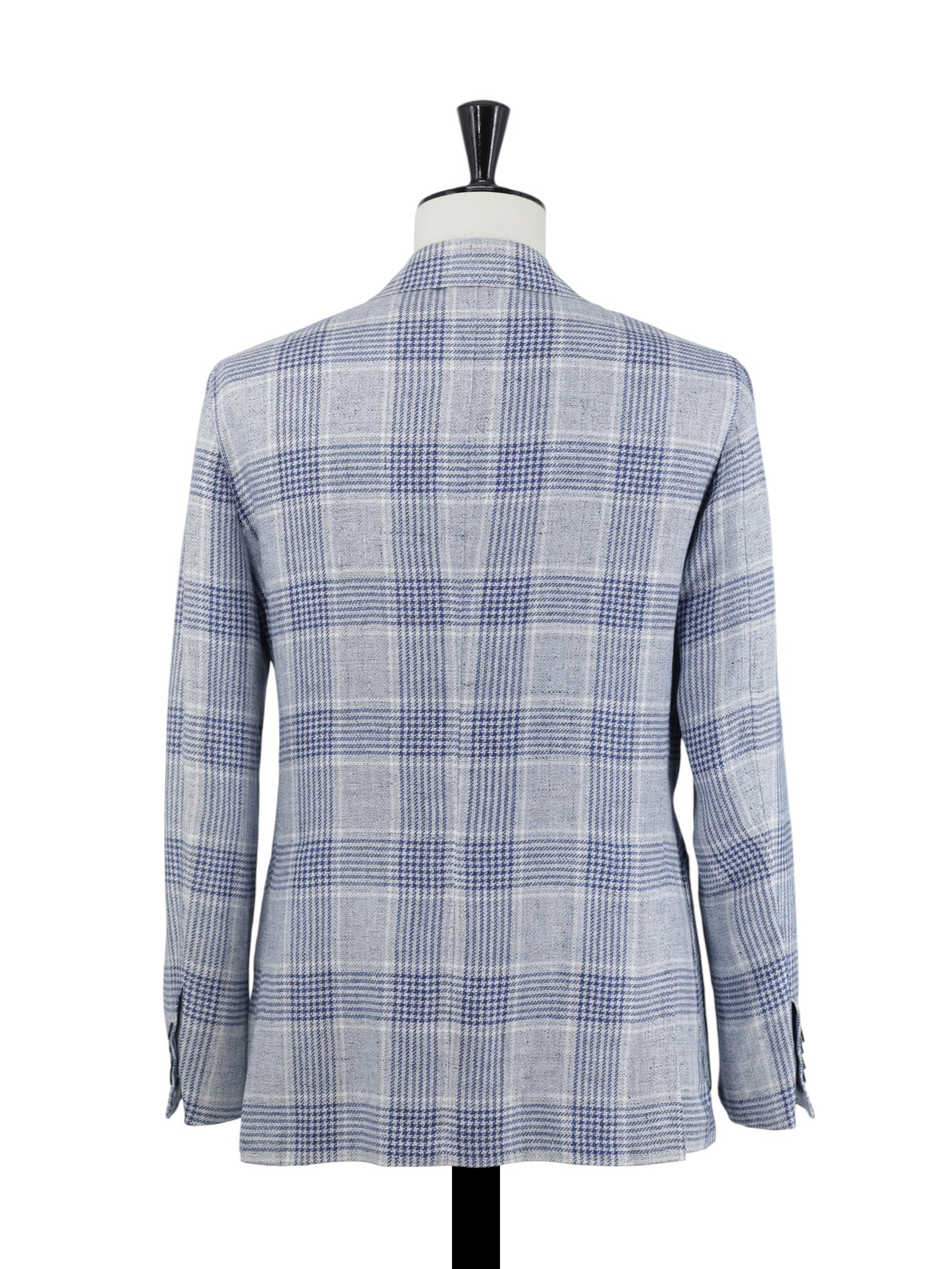 Orazio Luciano Steel & Denim Blue Double-Breasted Linen Glenplaid Jacket