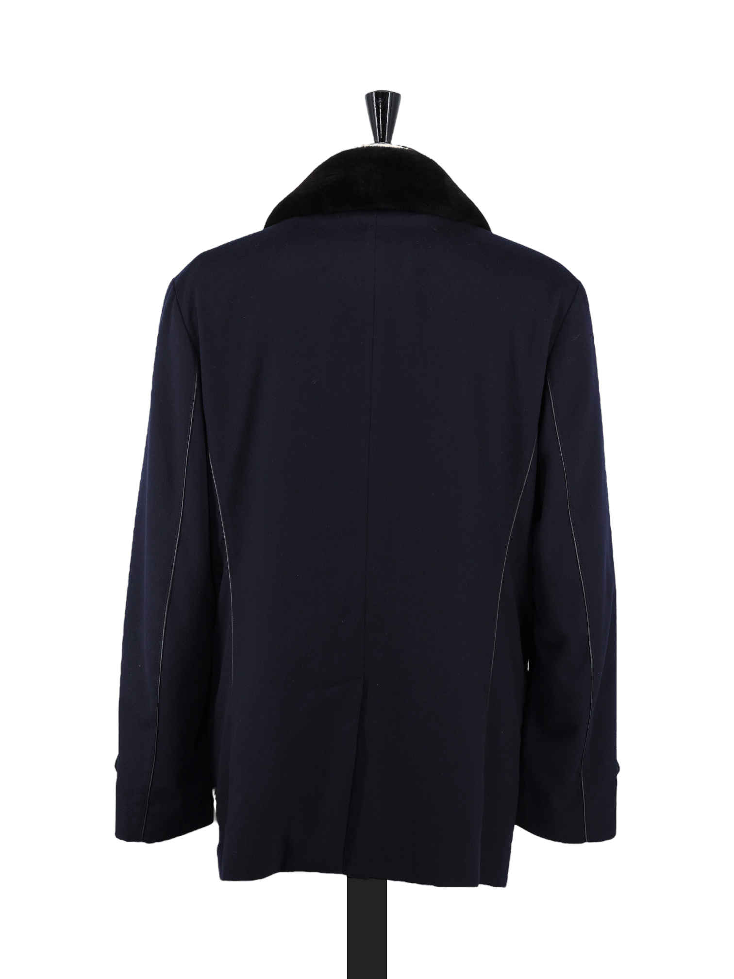 Brioni Navy Pure Cashmere Castorino-Fur Collar Coat