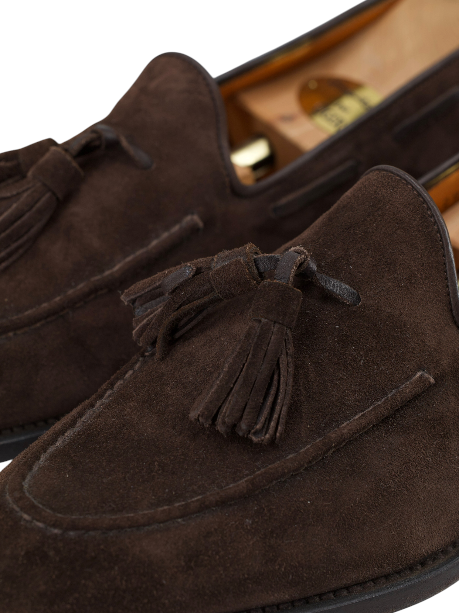 Santoni Dark Brown Suede Handgrade-Collection Tassel Loafer