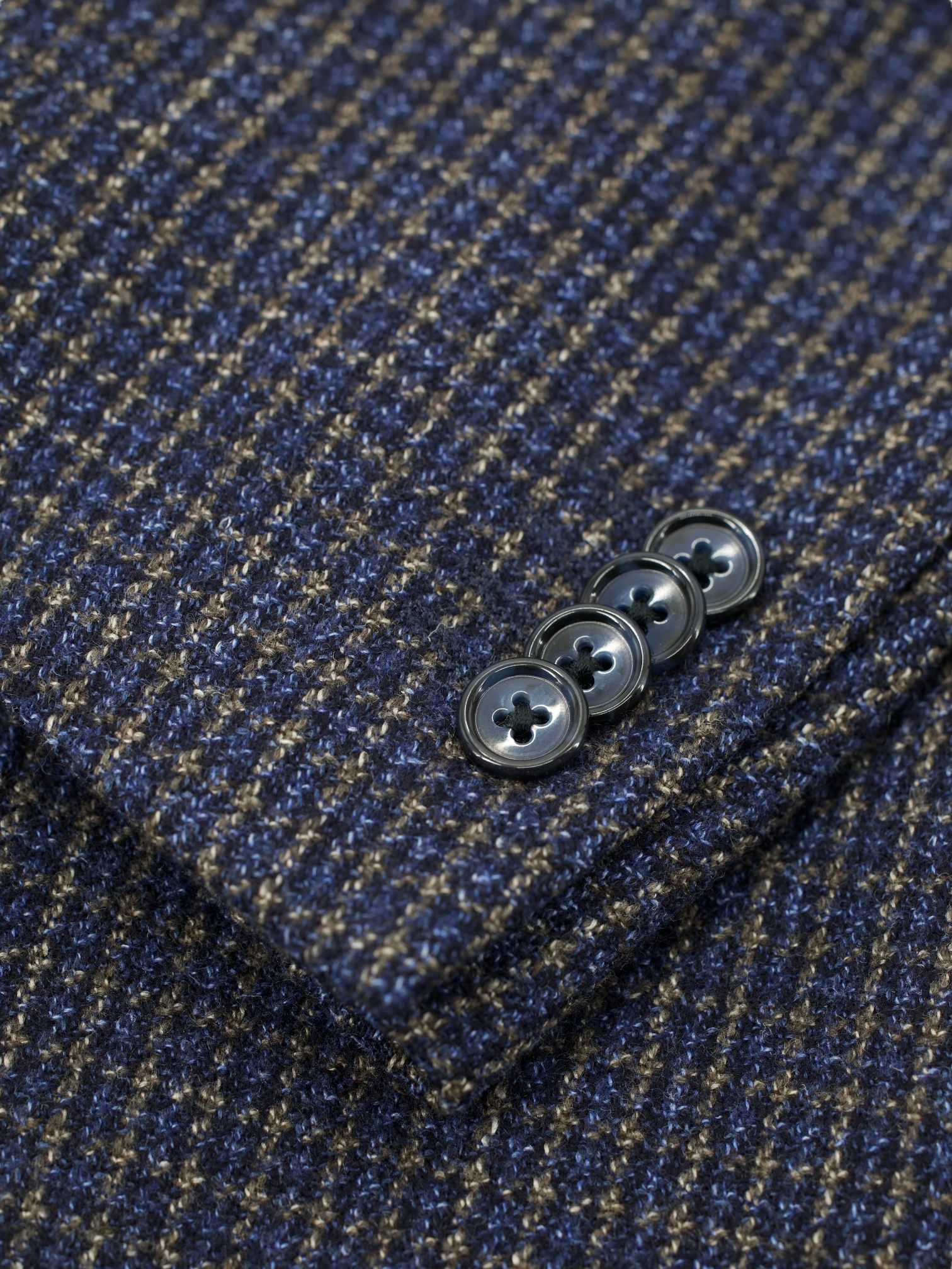Corneliani Dark Blue & Light Brown Wool, Silk & Linen Check Jacket