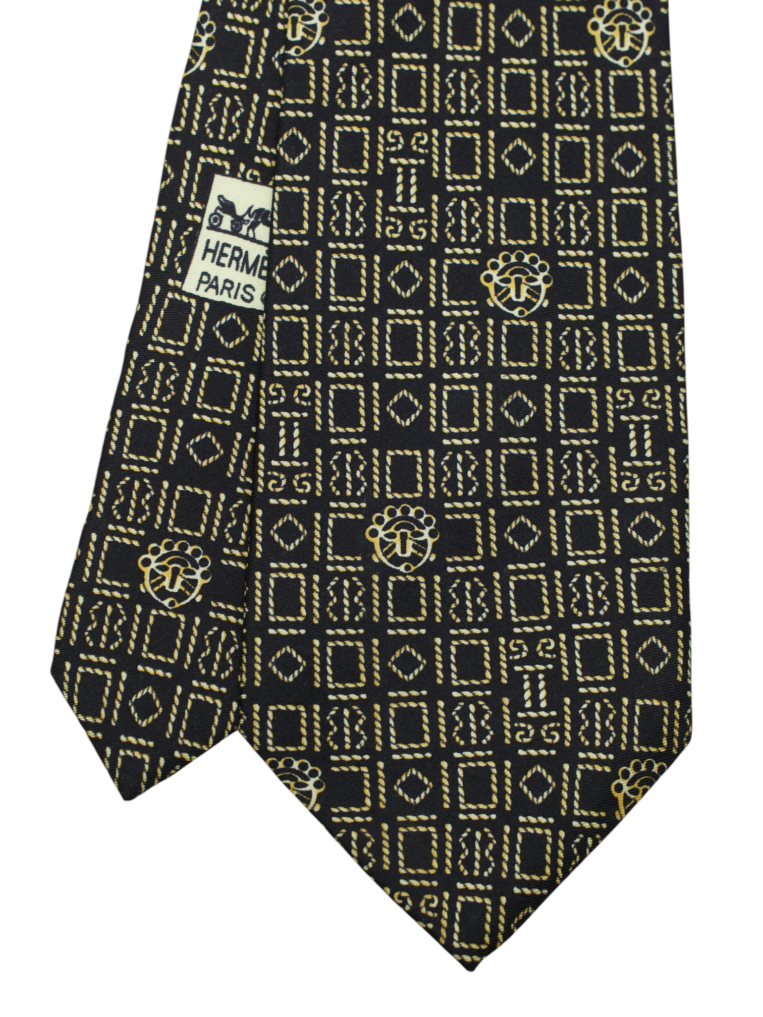 Hermès Black & Gold Silk Vintage Geometric-Pattern Tie