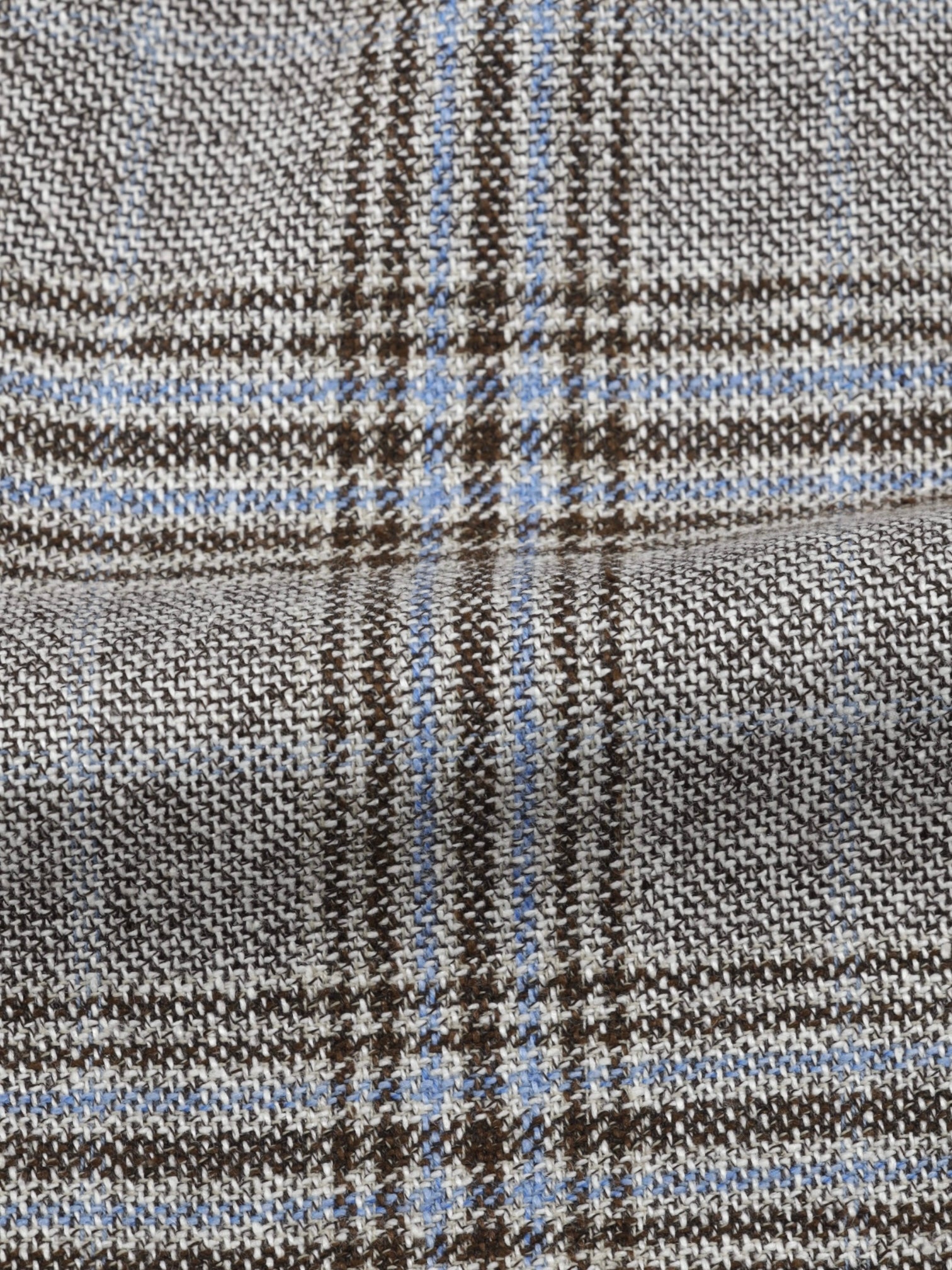 Kiton Taupe & Light Blue Silk, Cashmere, Wool & Linen Checkered Jacket