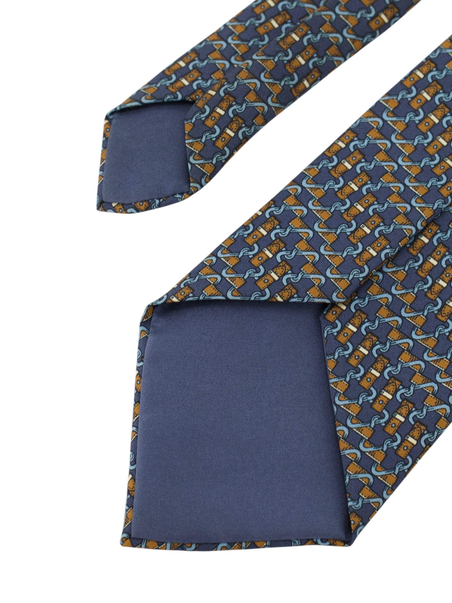 Hermès Navy & Bronze Silk Hardware Chain-Motif Tie