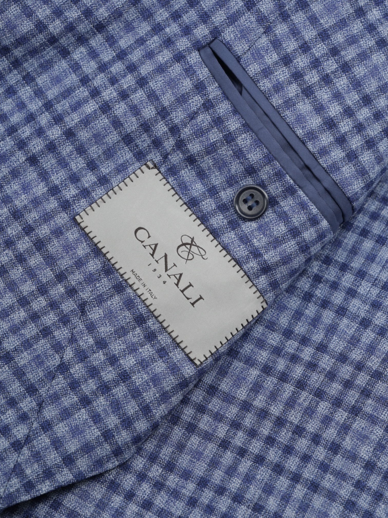 Canali Blue & Grey Lightweight-Wool Gingham-Check Jacket