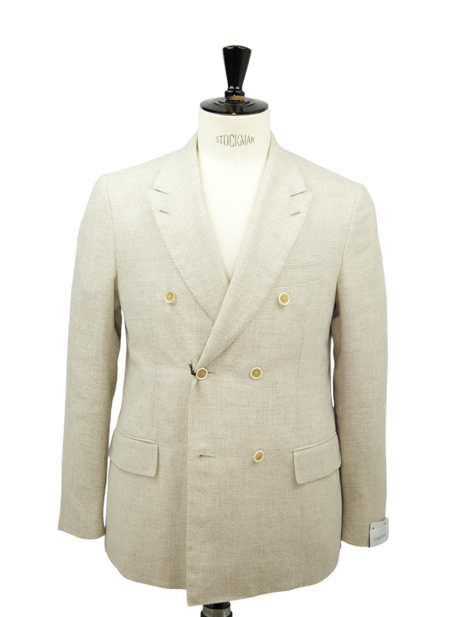 Caruso Sand Double Breasted Cotton, Linen & Wool Figaro Jacket