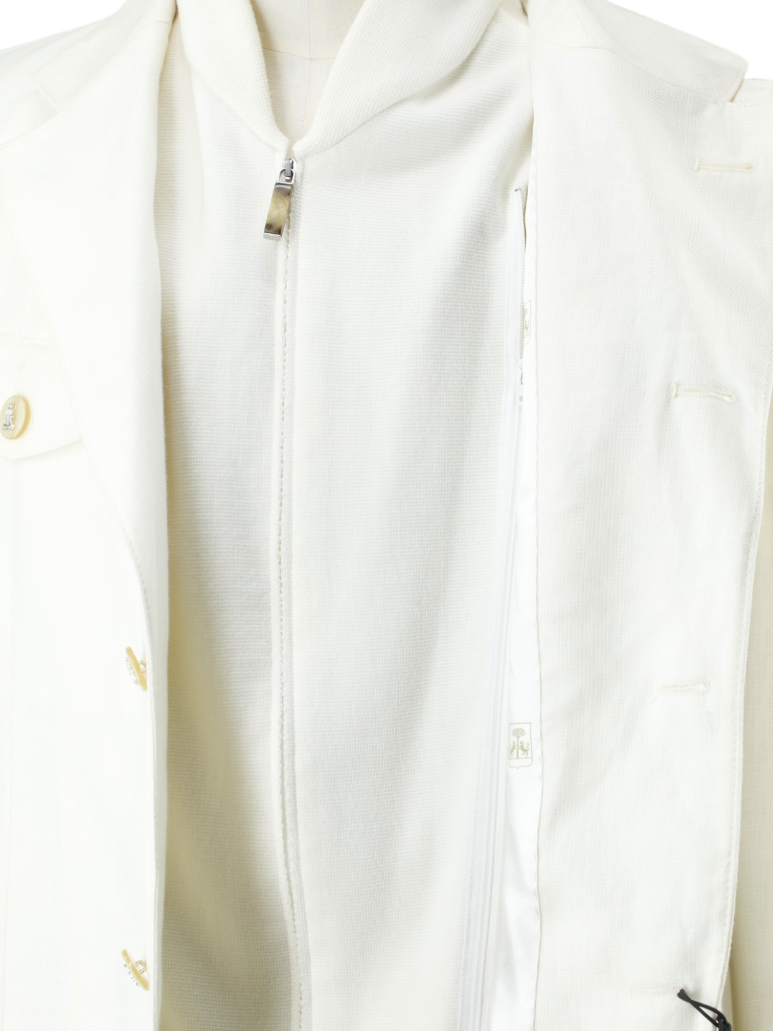 Corneliani ID Offwhite Pure Linen Herringbone Safari-Style Jacket