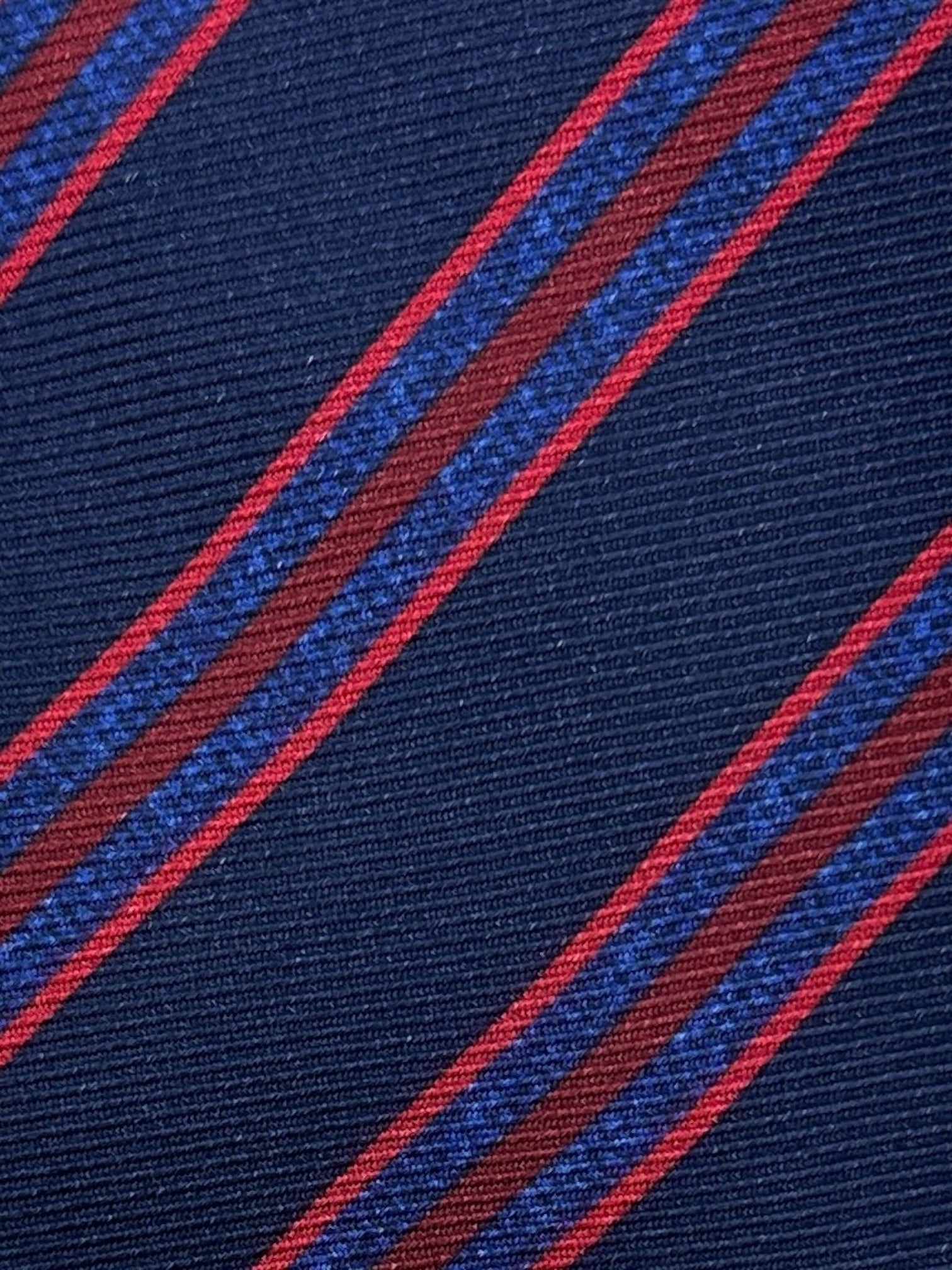 Kiton 7-Fold Blue and Red Stripe Silk Tie