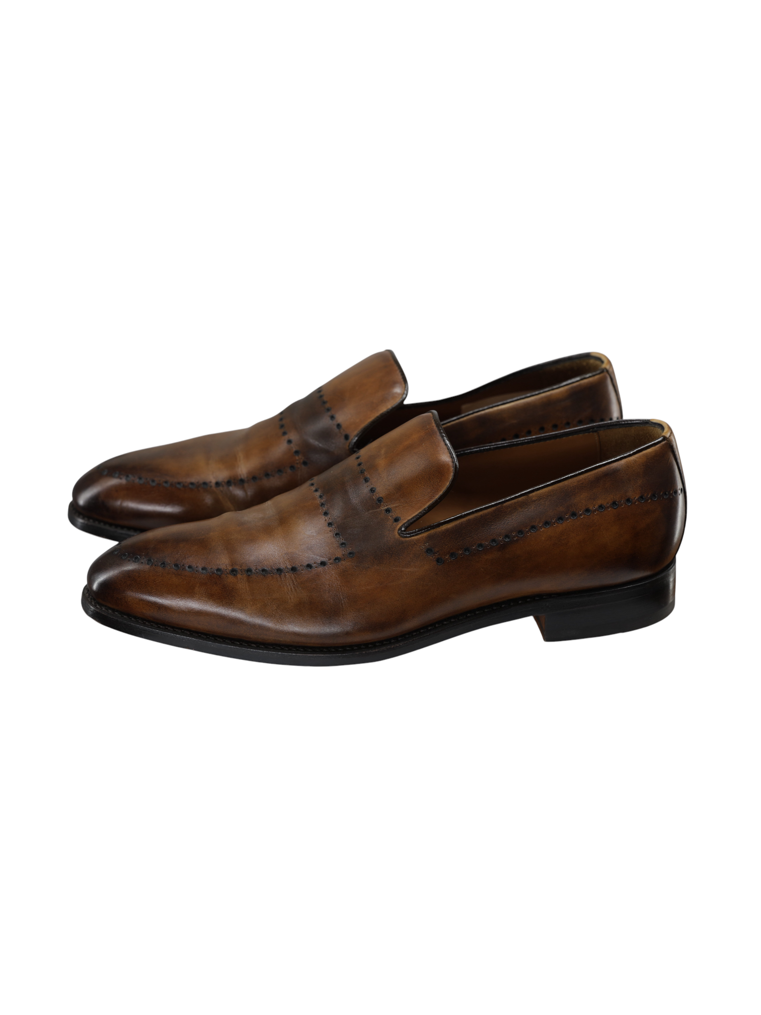 Bontoni Brown Calfleather Perforated-Detail Strap Loafer