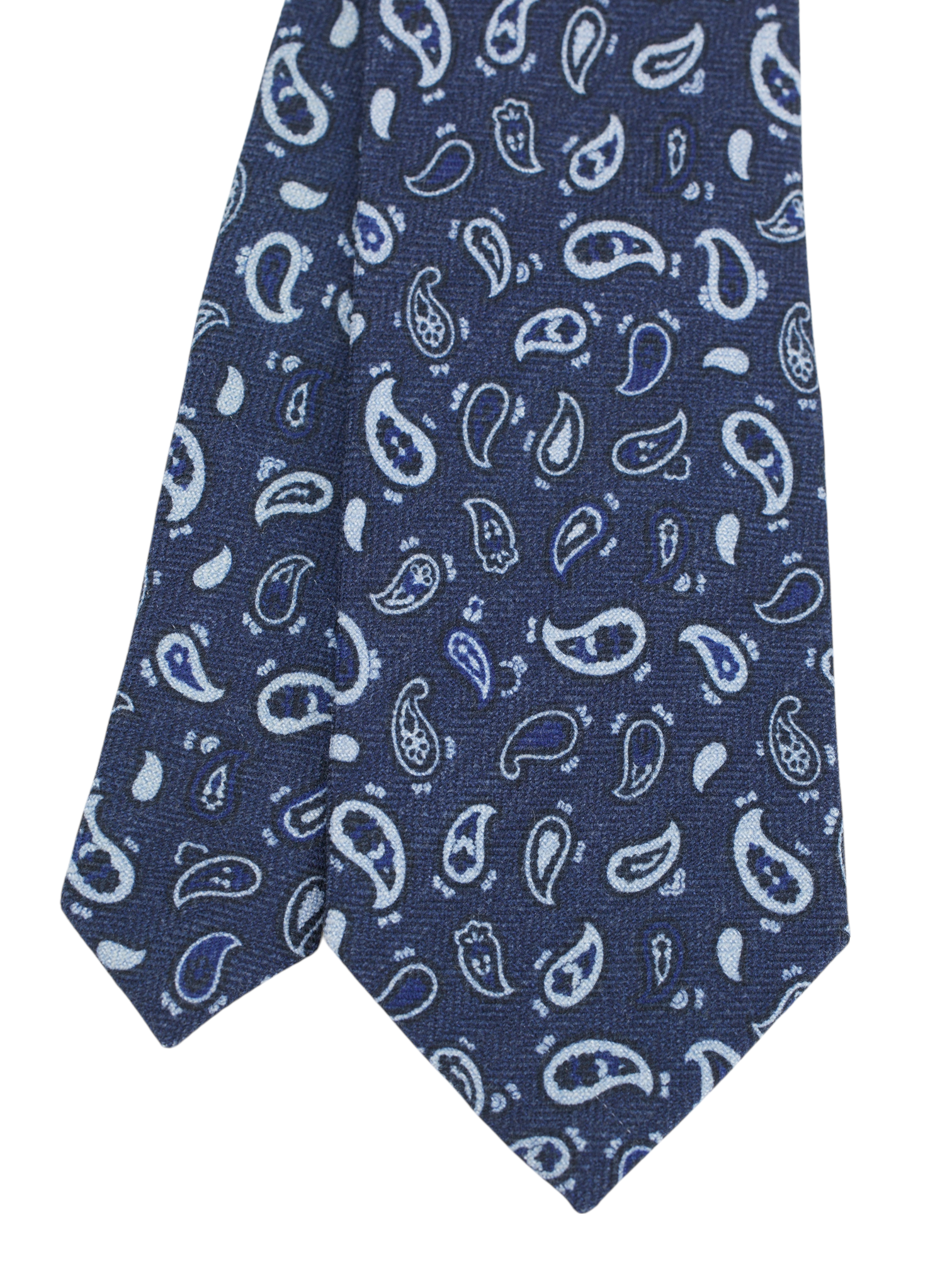 Cesare Attolini Navy & Light Blue Wool & Silk Pailsey Tie