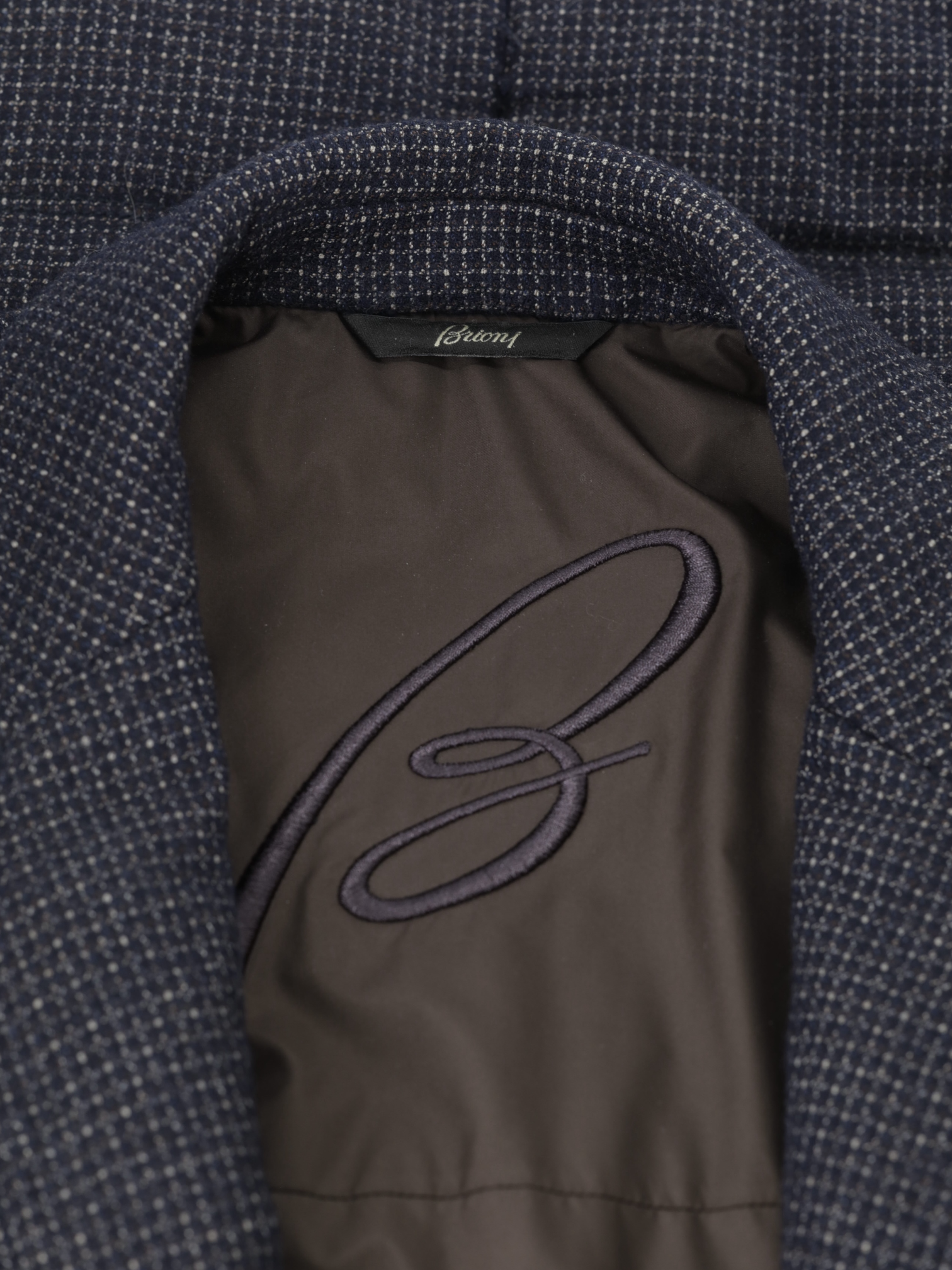 Brioni Dark Blue Wool Rain-System® Micro-Pattern Padded Jacket