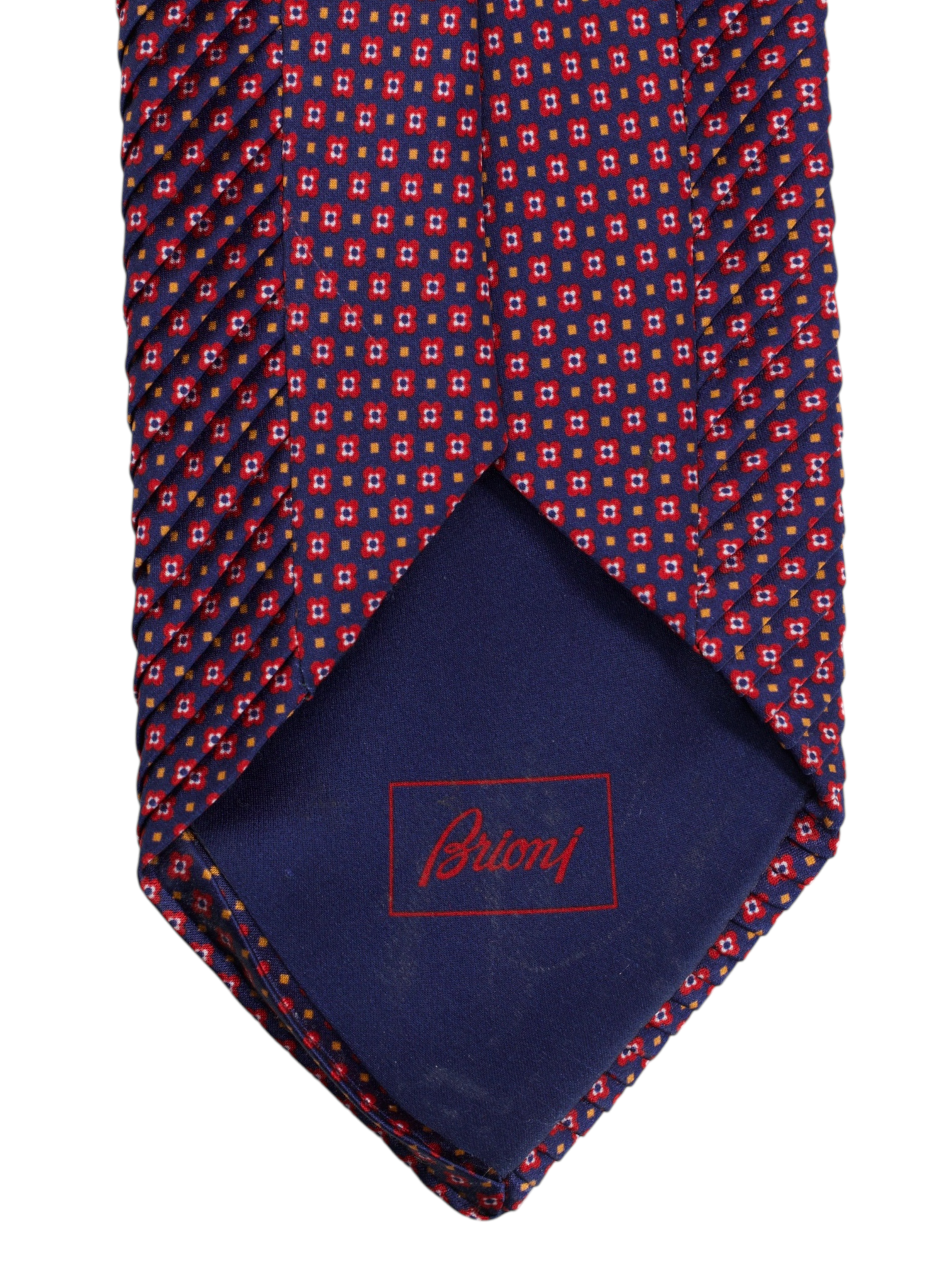 Brioni Navy & Red Plissé Floral Pattern Tie