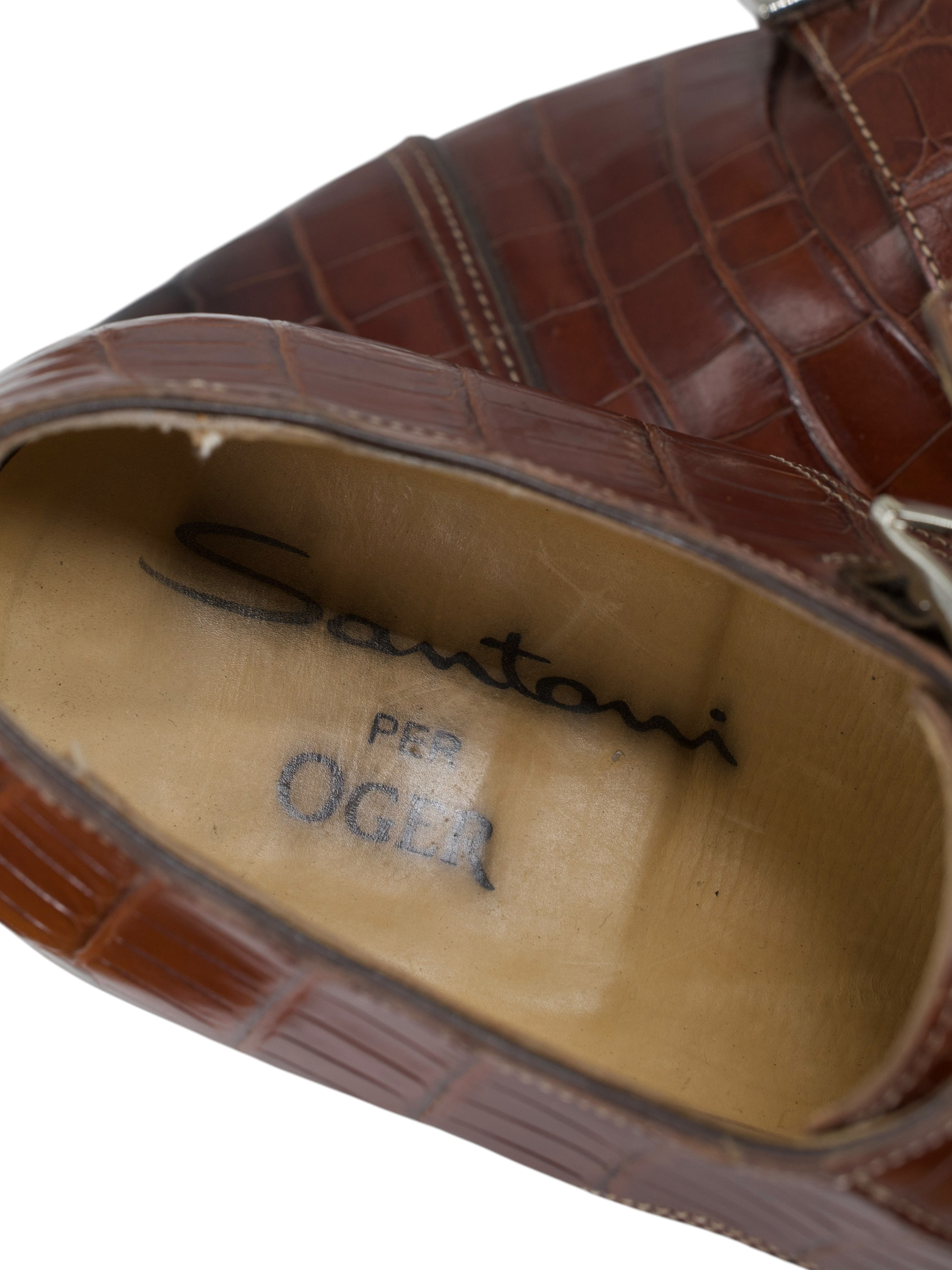 Santoni Castagne Brown Mississippi-Alligator Double Monk + Belt