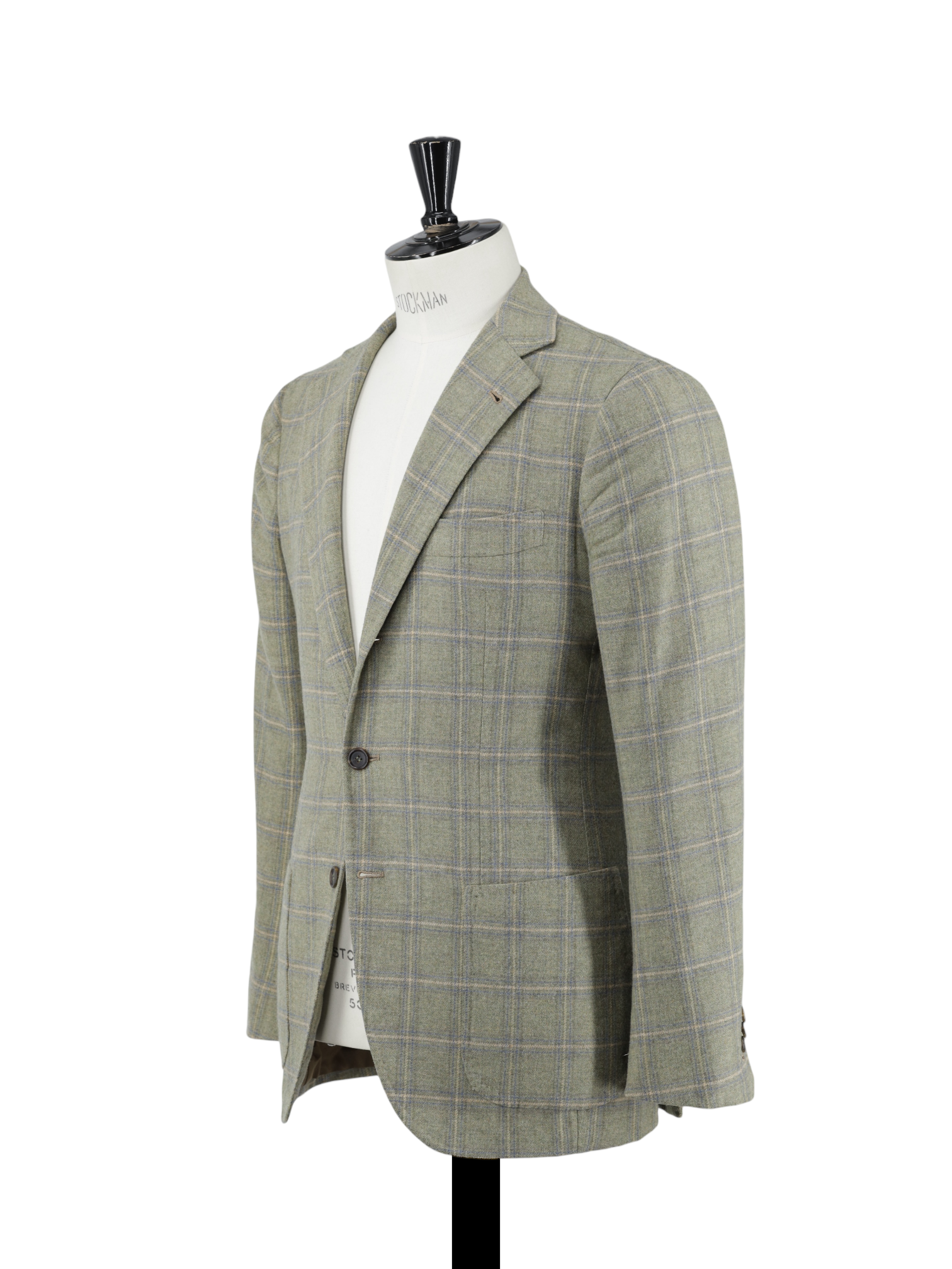 Orazio Luciano Sage Green & Light Blue Brushed-Wool Windowpane Jacket