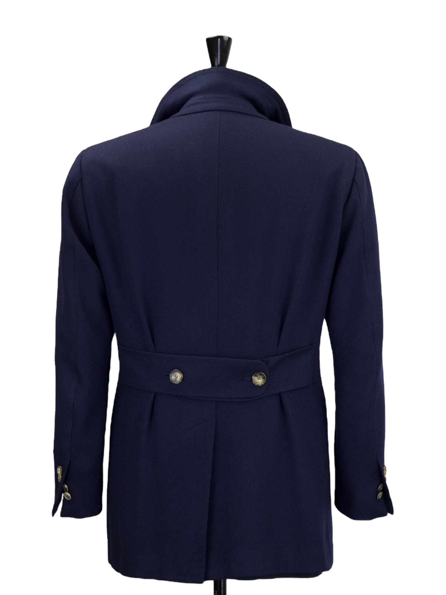 Cesare Attolini Navy Cashmere Double-Breasted Micro-Structure Peacoat