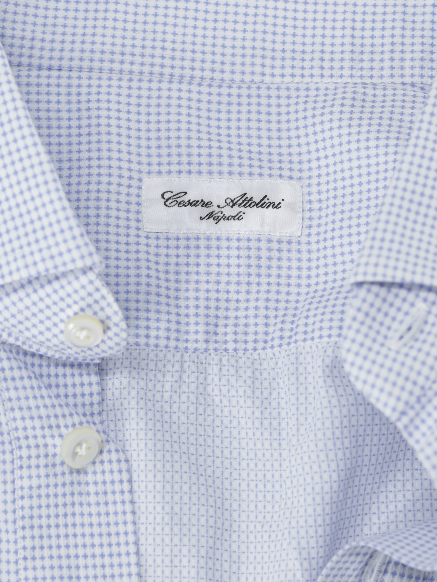 Cesare Attolini Light Blue Fine-Cotton Micro-Pattern Pop-Over Shirt