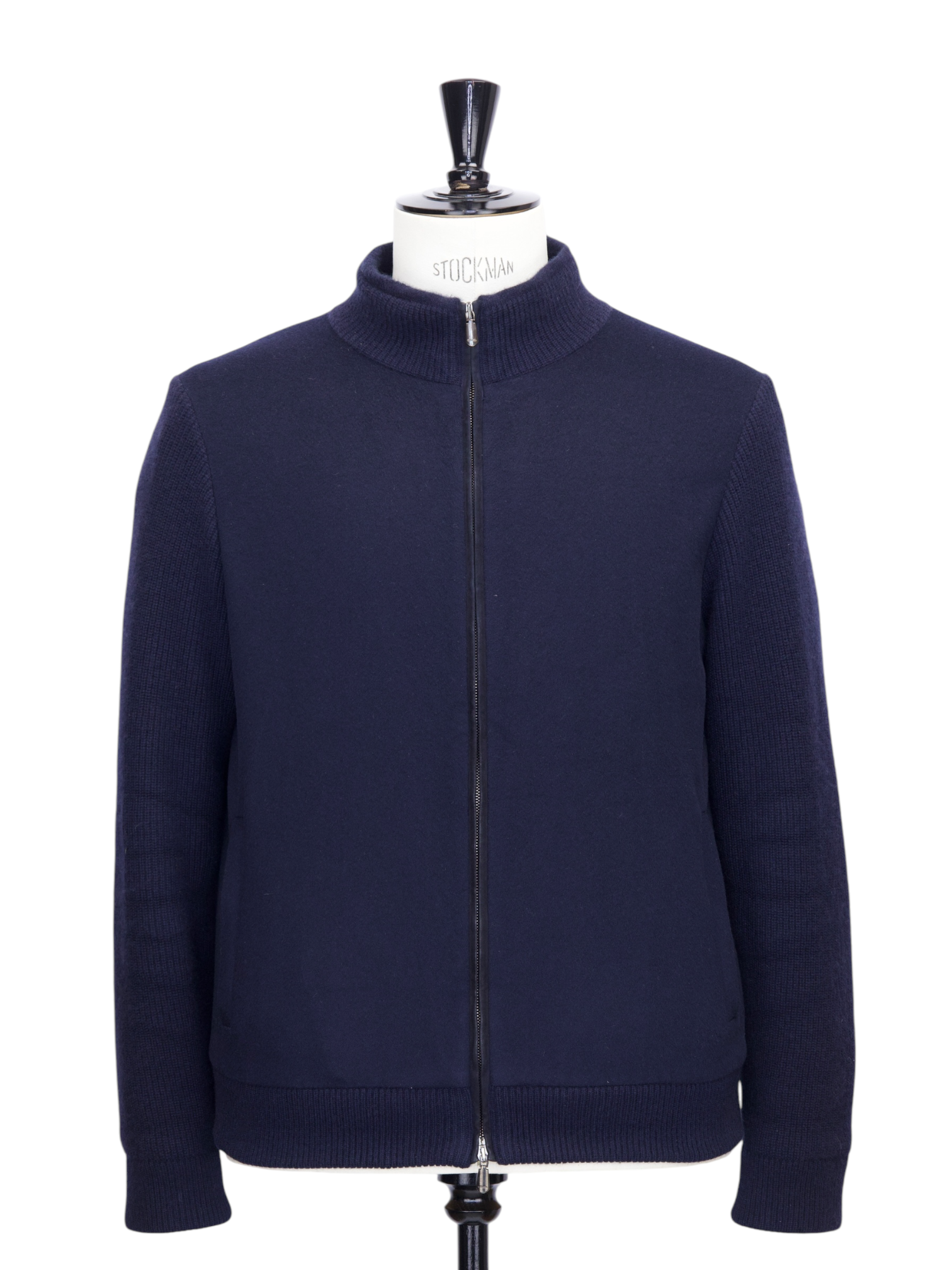 Cesare Attolini Navy Cashmere Zip-Up Bomber Jacket