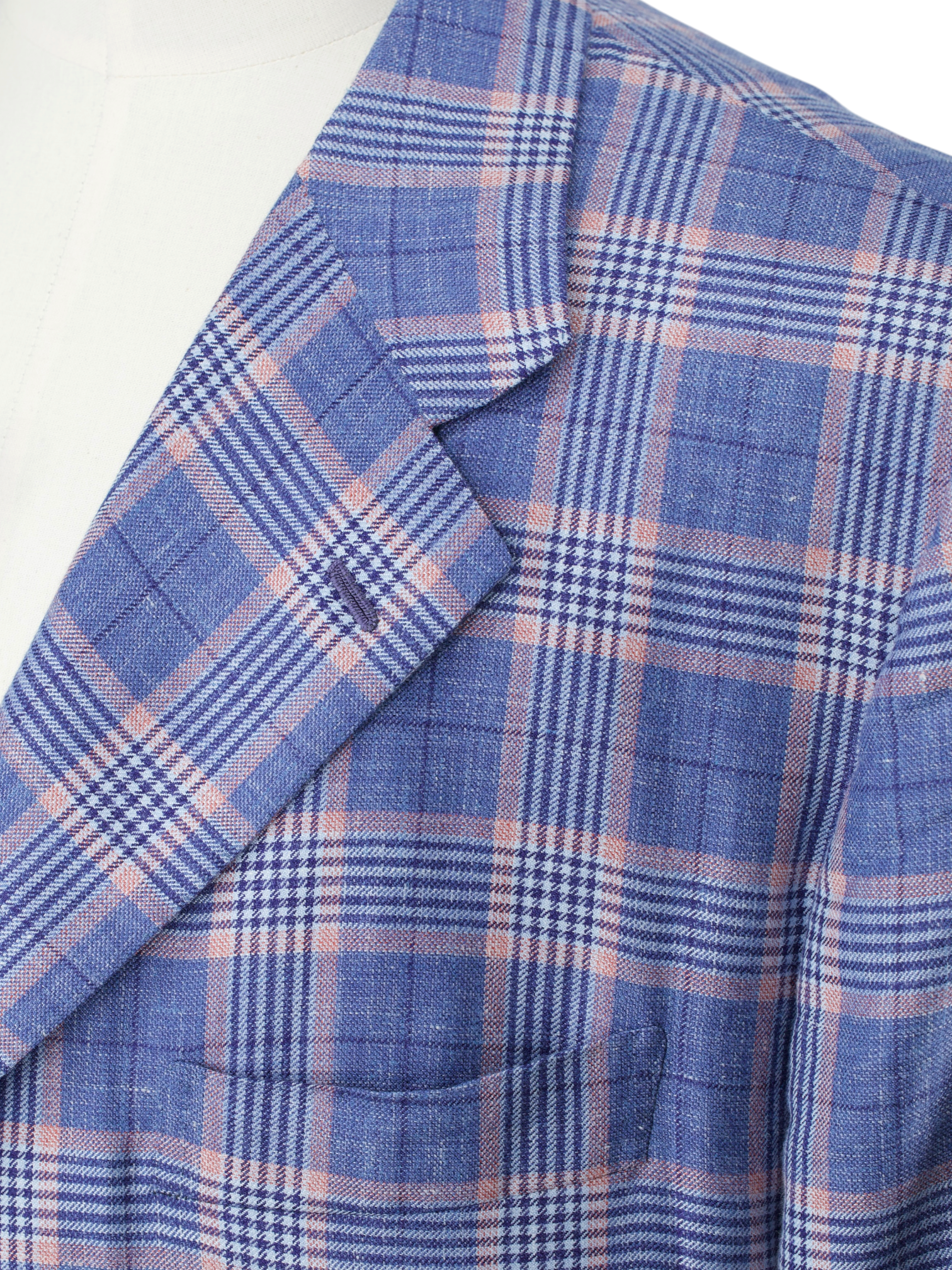 Kiton Light Blue & Pink Cashmere, Linen & Silk Checkered Jacket