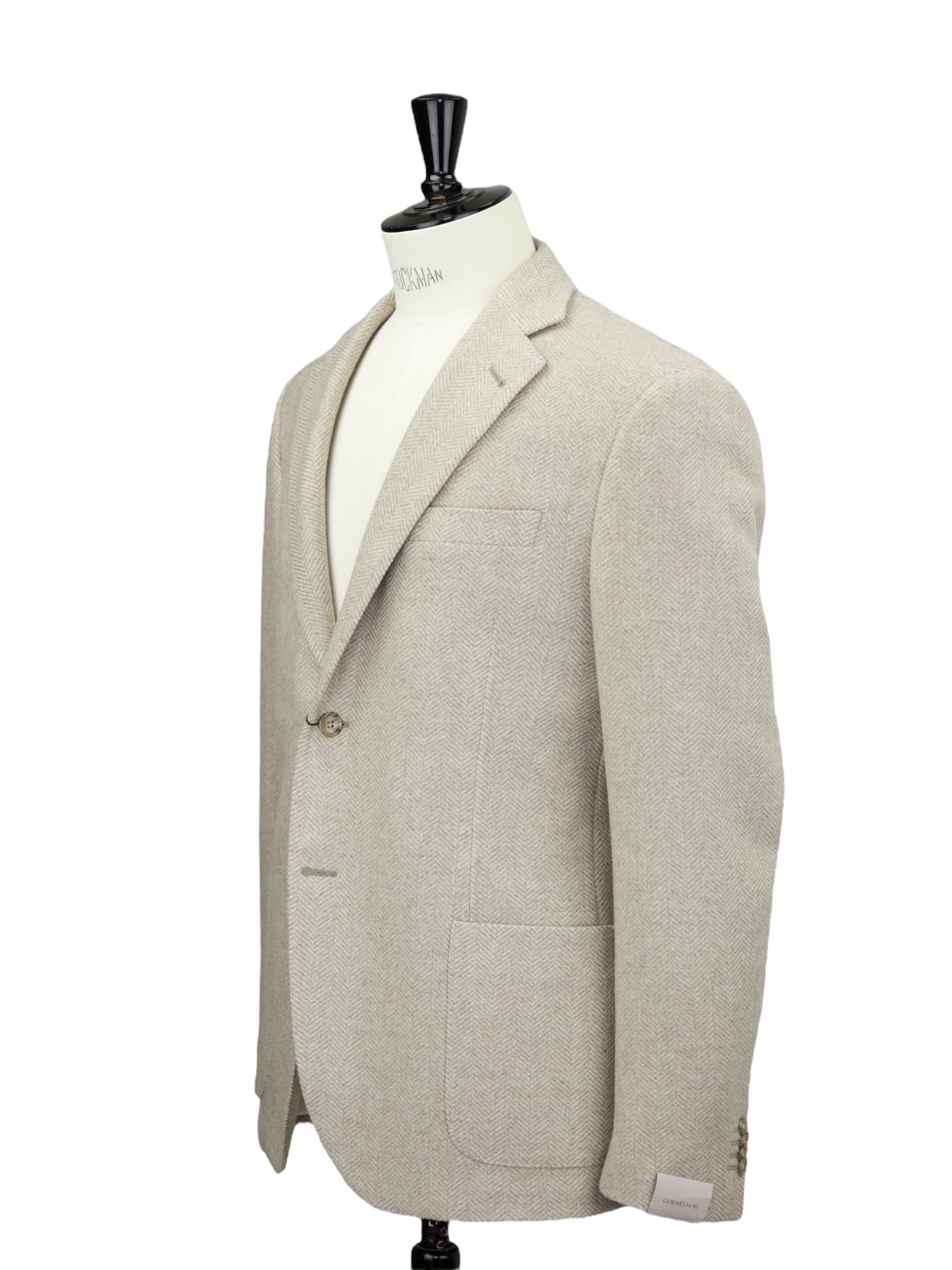 Corneliani Taupe Heavyweight Wool & Cashmere Herringbone Jacket