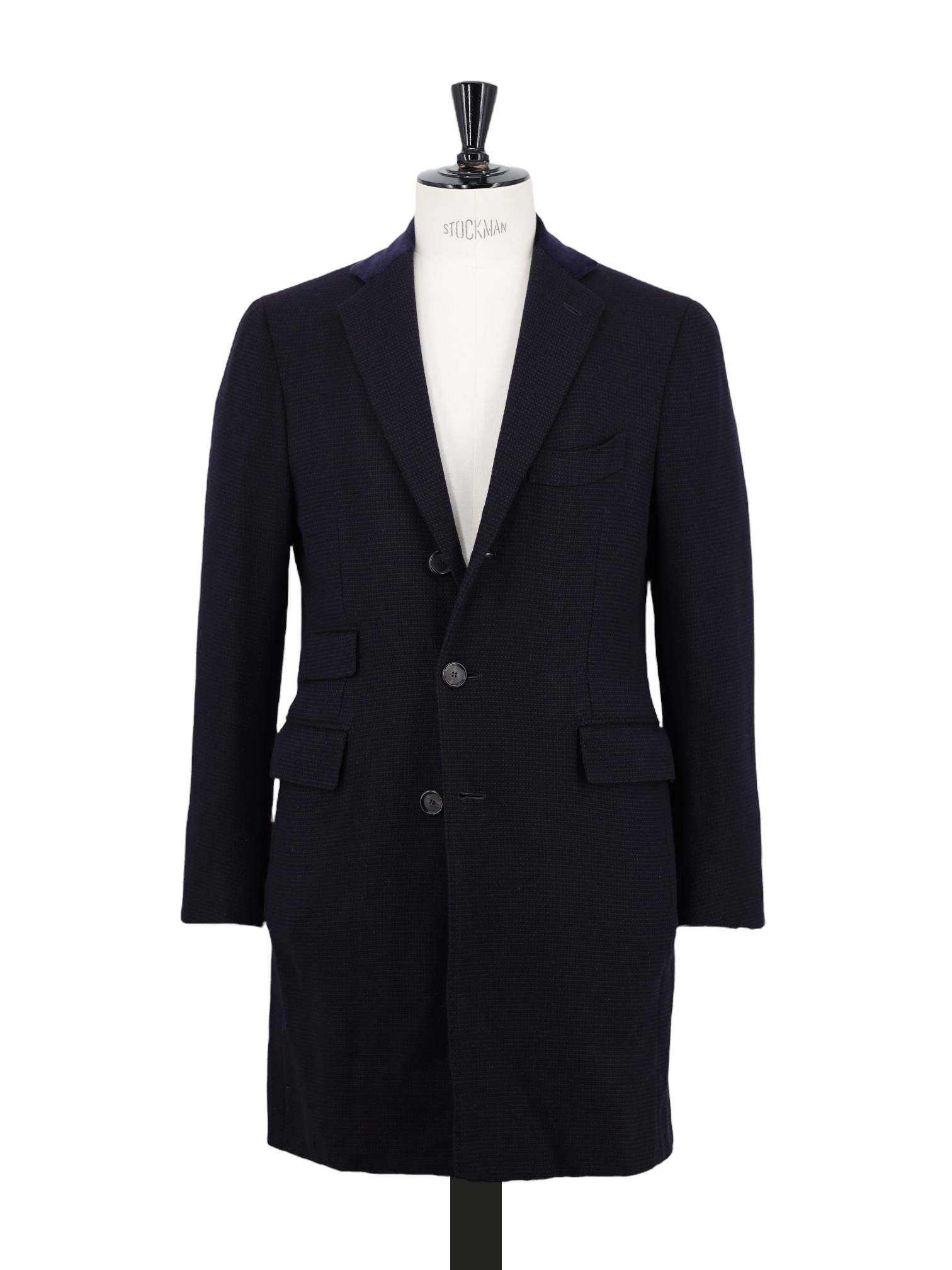 Cesare Attolini Navy Pure Cashmere Bicolor Micro-Pattern Covert Coat