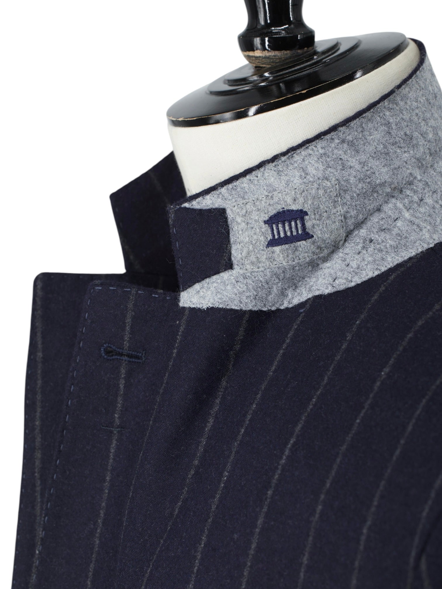 Brunello Cucinelli Navy Wool & Cashmere Elbow-Patch Chalkstripe Jacket