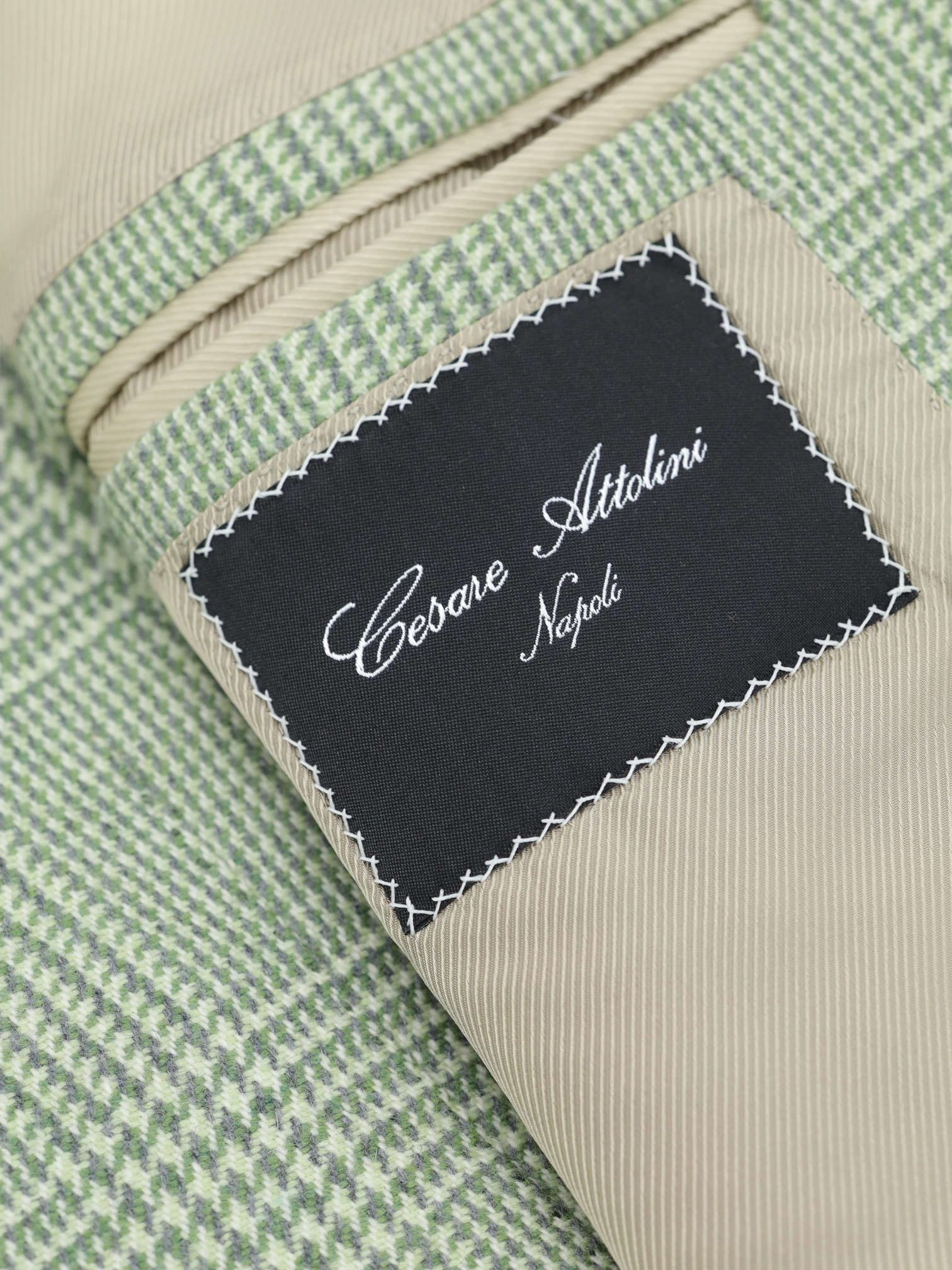 Cesare Attolini Pistache Green Lambswool Prince of Wales Jacket