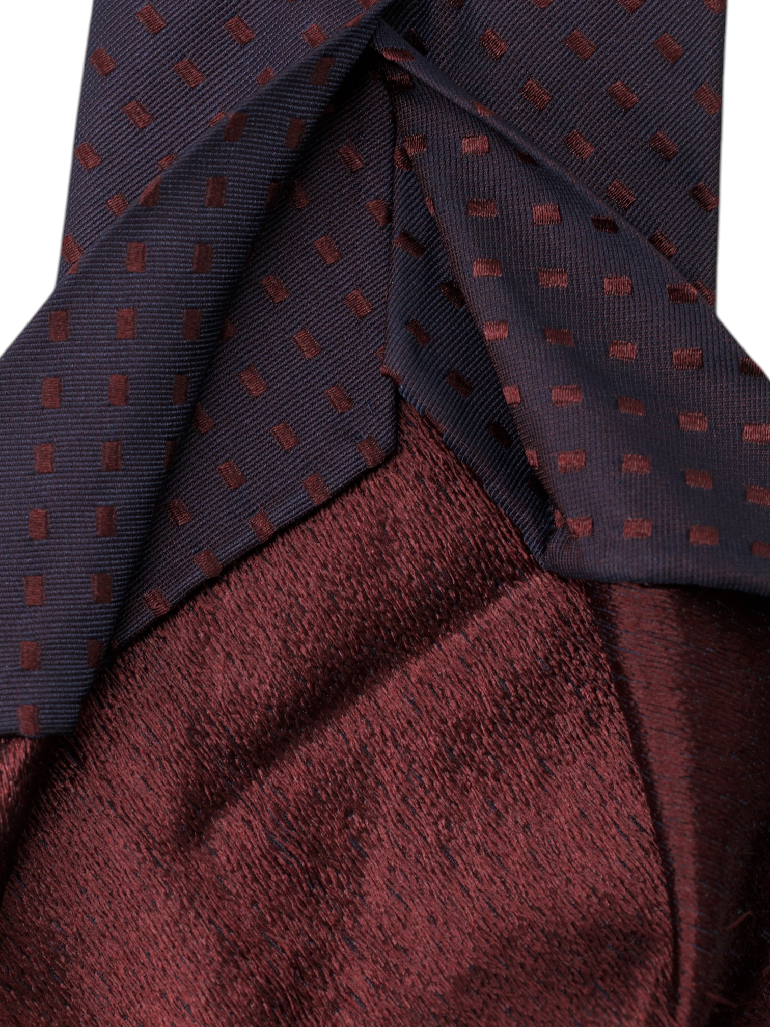 Kiton 5-Fold Mahogany Brown Silk Geometric-Pattern Untipped & Handrolled Tie