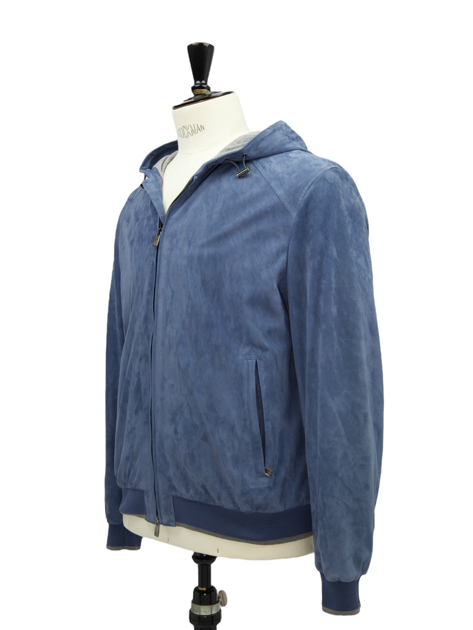 Corneliani Light Blue Lambskin Suede Hooded Jacket