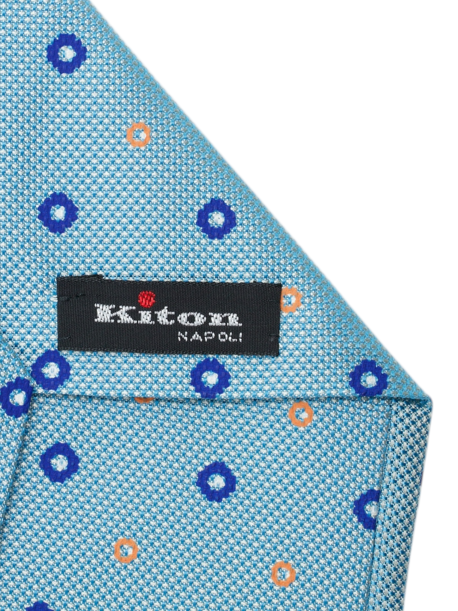 Kiton 5-Fold Light Blue & Orange Silk Multi-Circle Pattern Tie