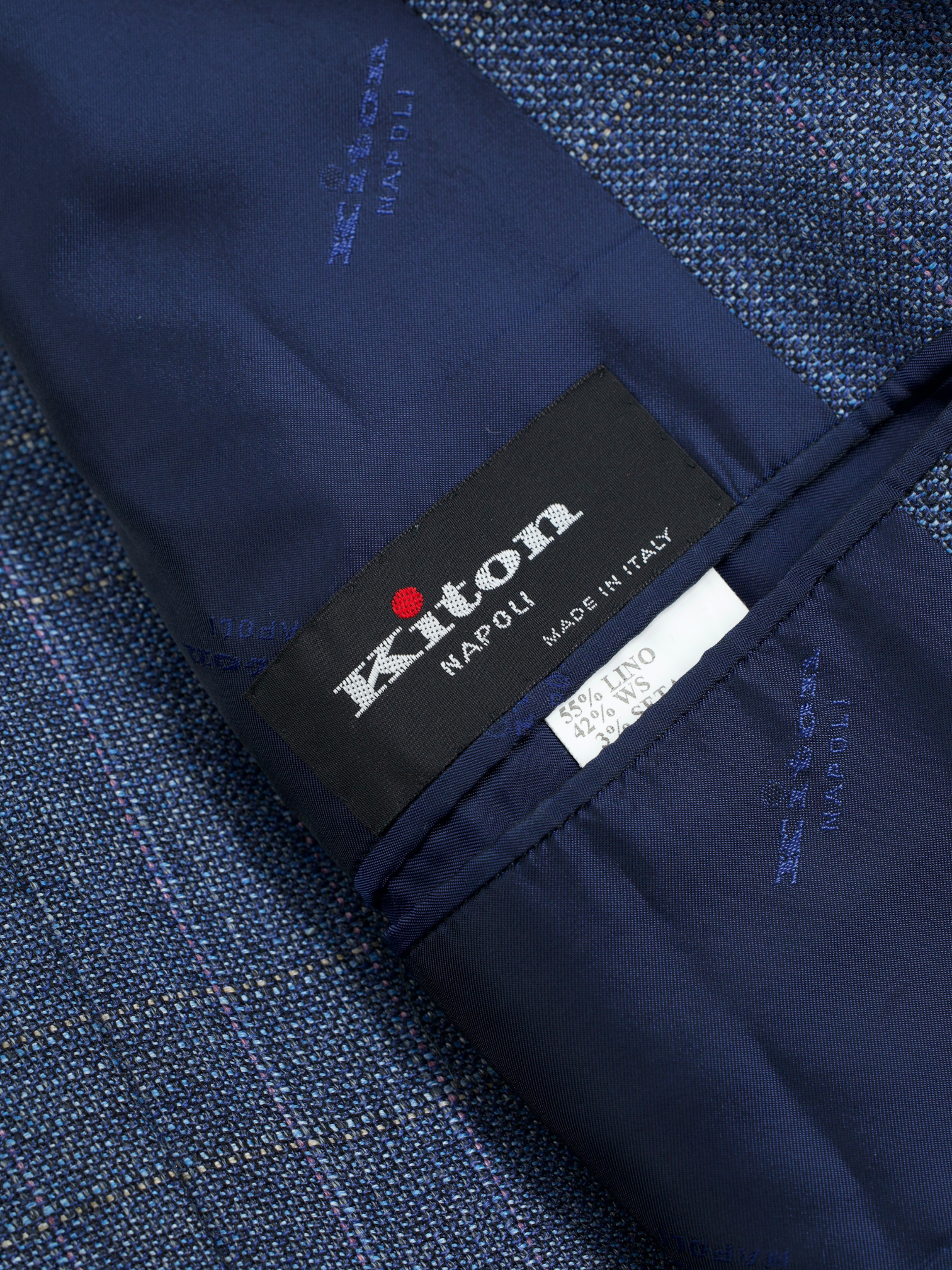 Kiton Blue & Light Brown Linen, Cashmere & Silk Windowpane Jacket