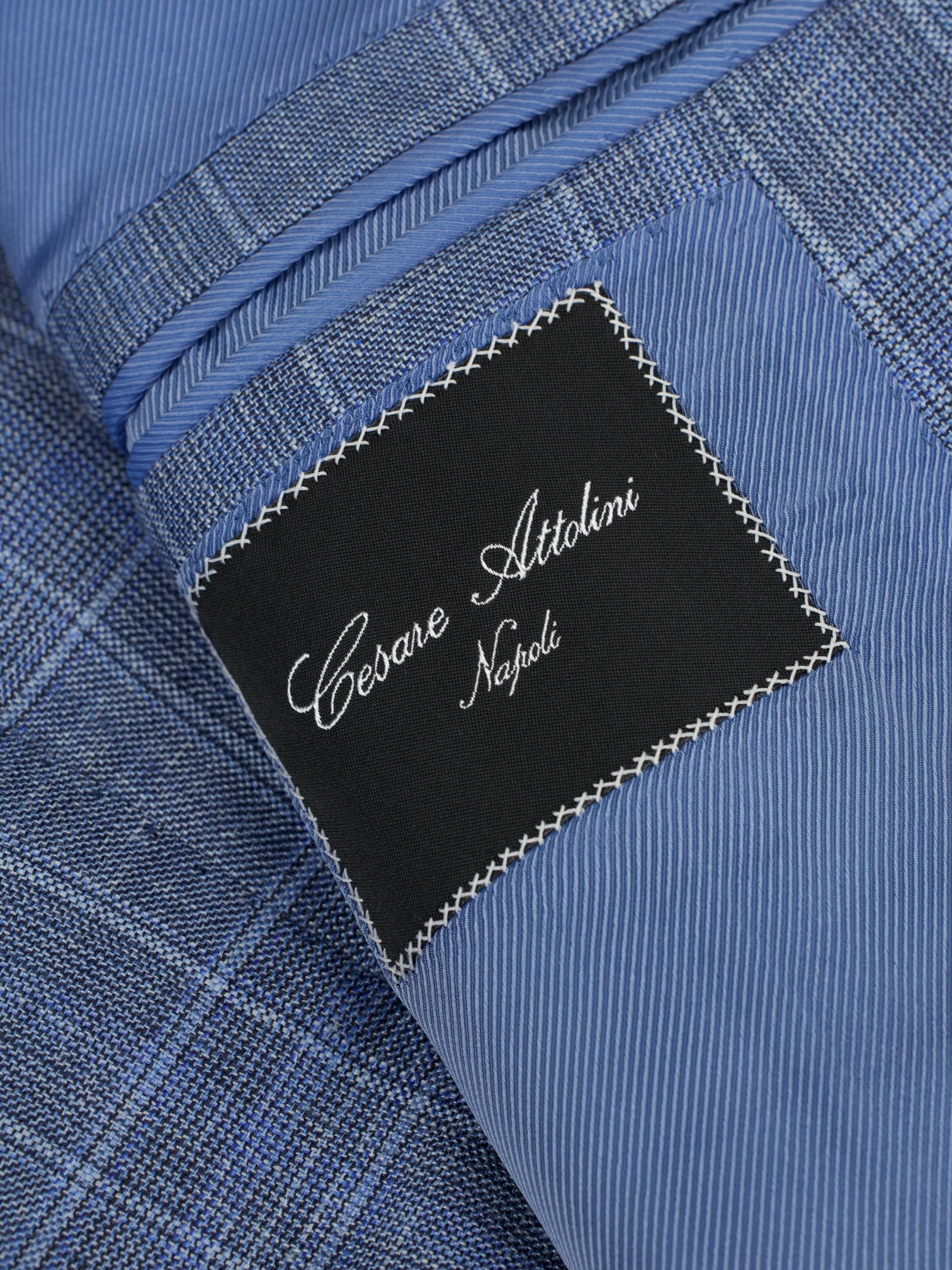 Cesare Attolini Steel Blue Cashmere, Silk & Linen Prince of Wales Jacket