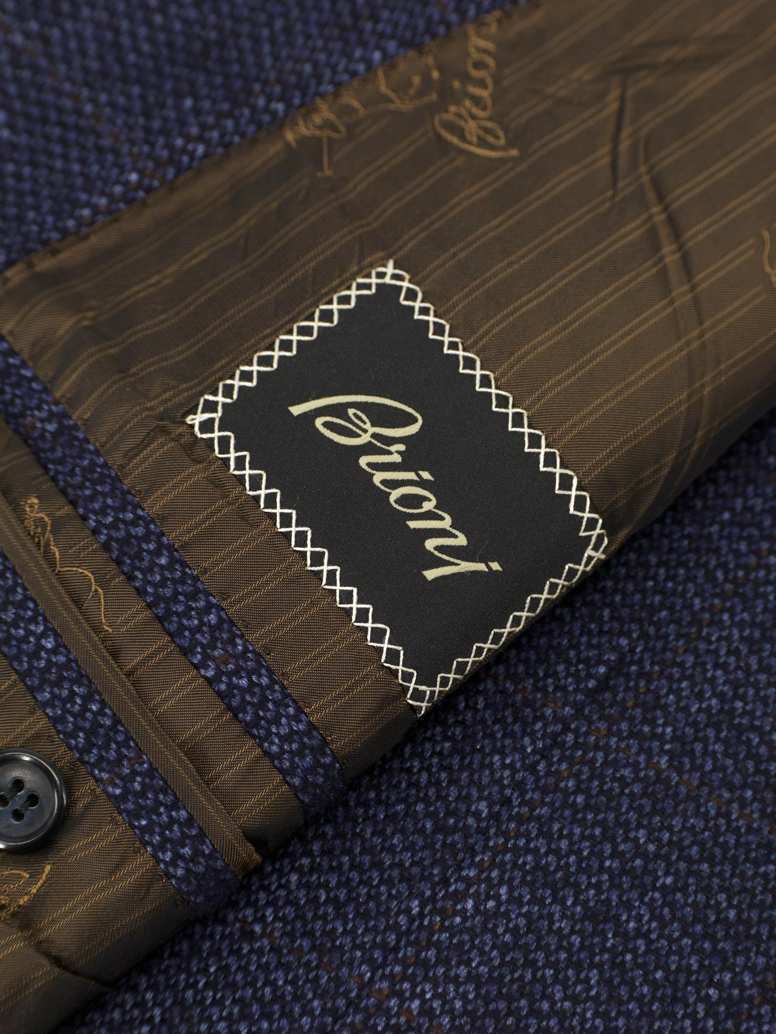 Brioni Blue & Brown Silk & Cashmere Windowpane Senato Jacket