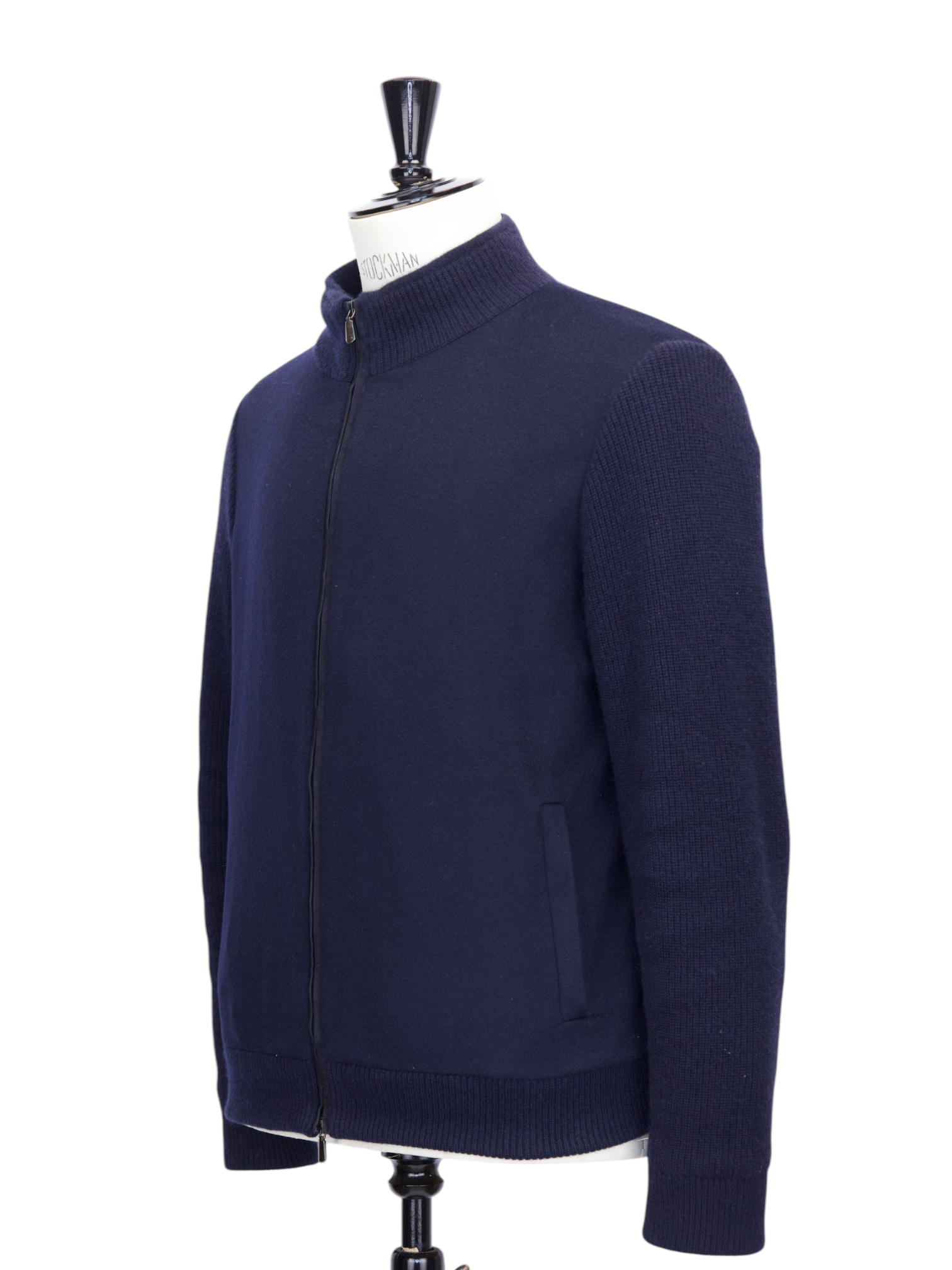 Cesare Attolini Navy Cashmere Zip-Up Bomber Jacket