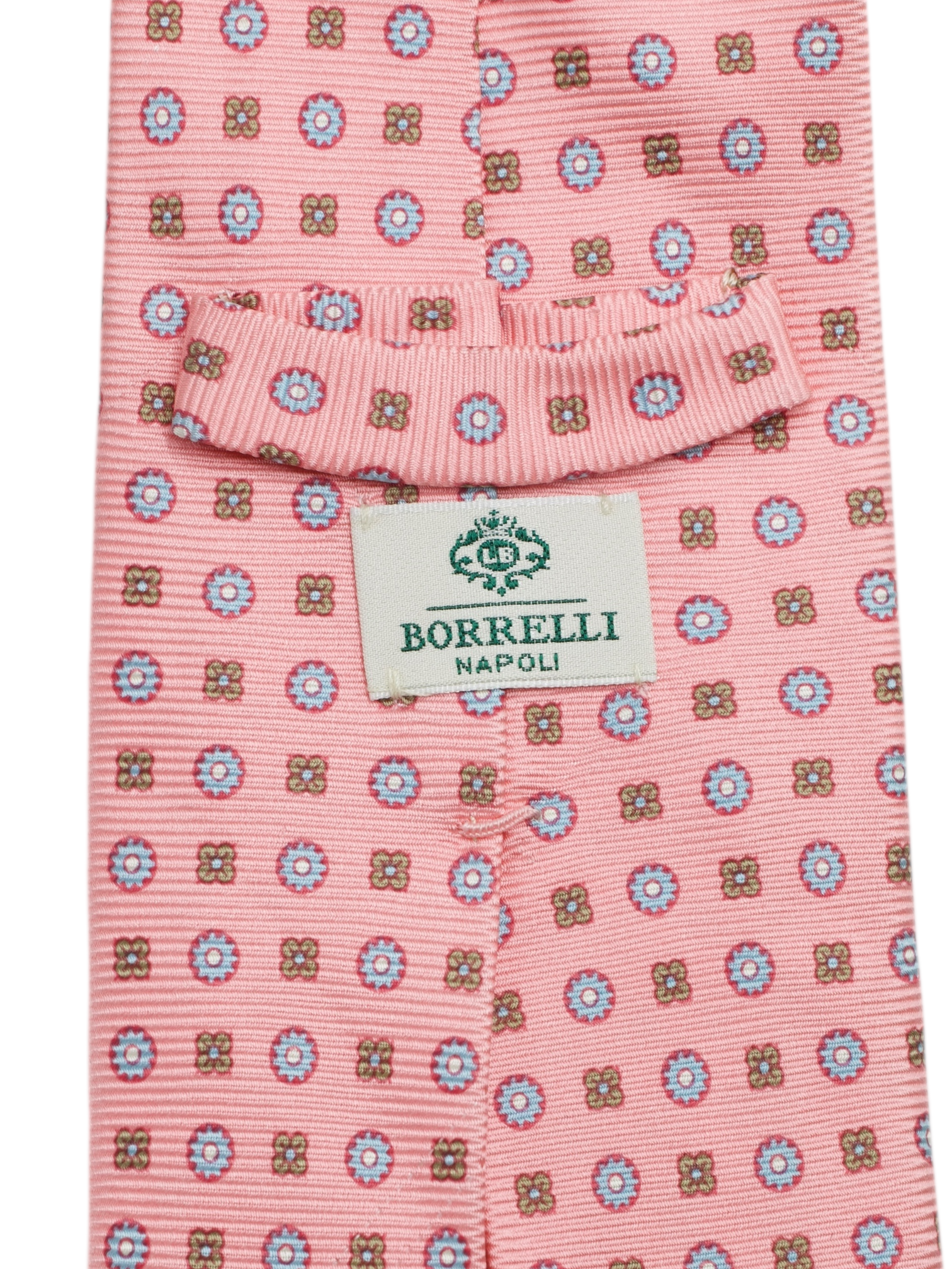 Luigi Borrelli 5-Fold Pink & Light Blue Silk Floral Pattern Tie