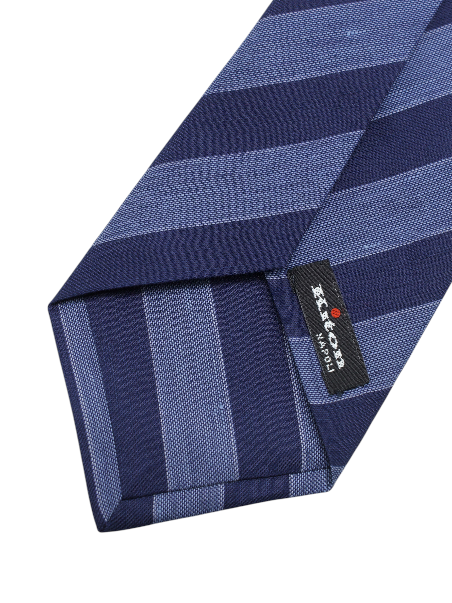 Kiton 5-Fold Steel Blue & Navy Silk & Linen Club Stripe Tie