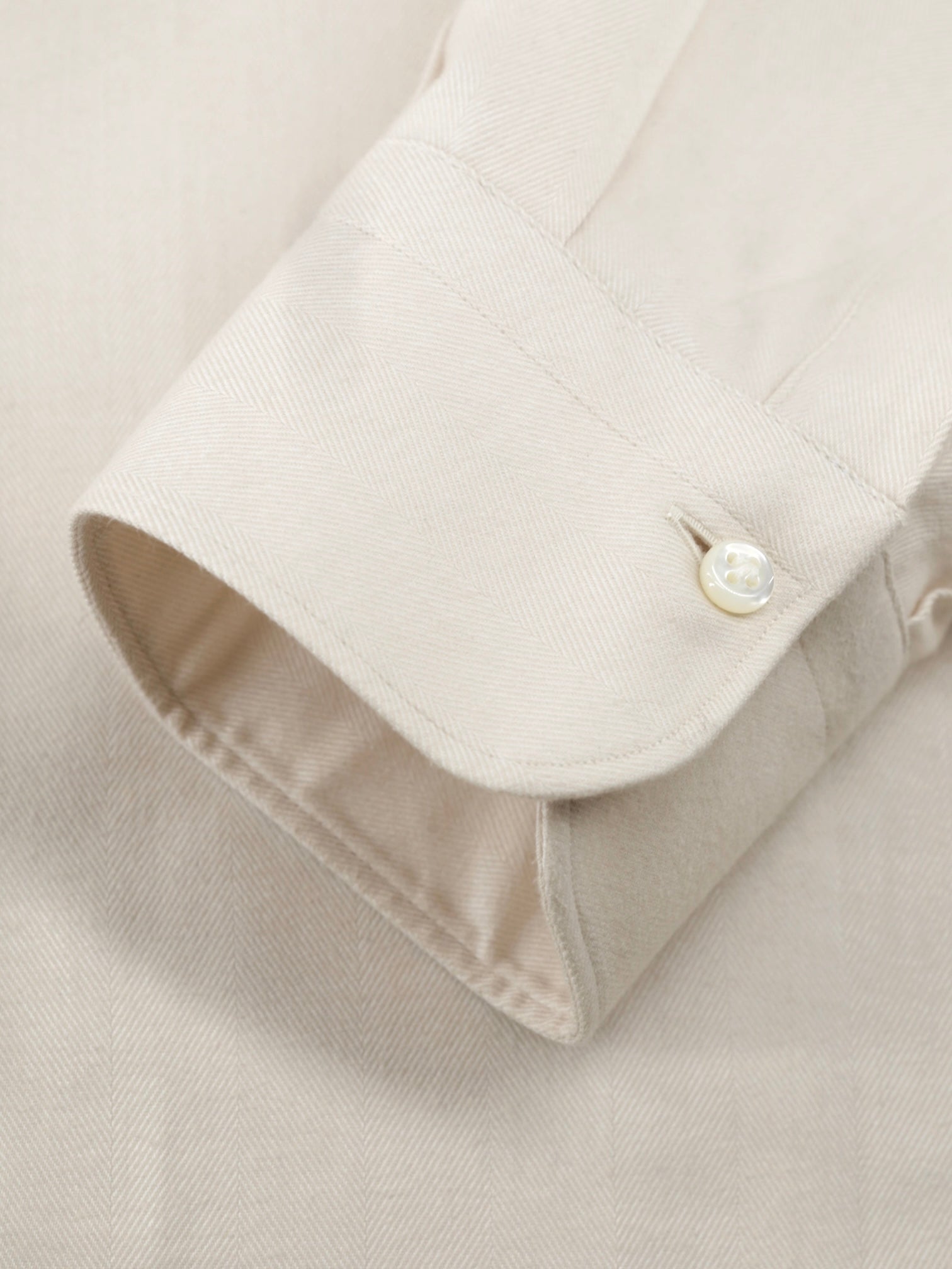 Emanuele Maffeis Cream Cotton & Lyocell Button-Down Herringbone Shirt