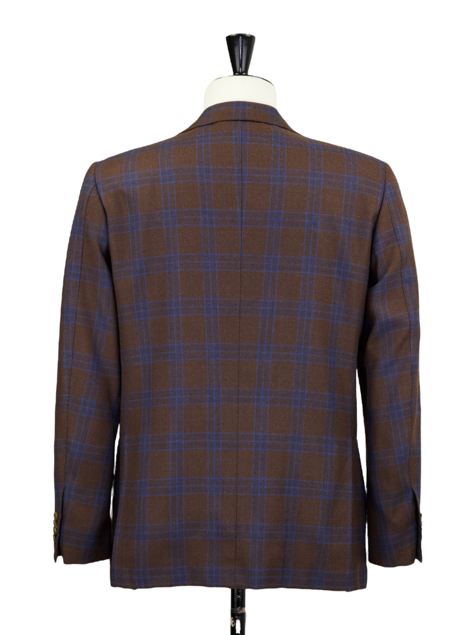 Kiton Chocolate Brown & Royal Blue Wool-Flannel Windowpane "Lasa" Jacket